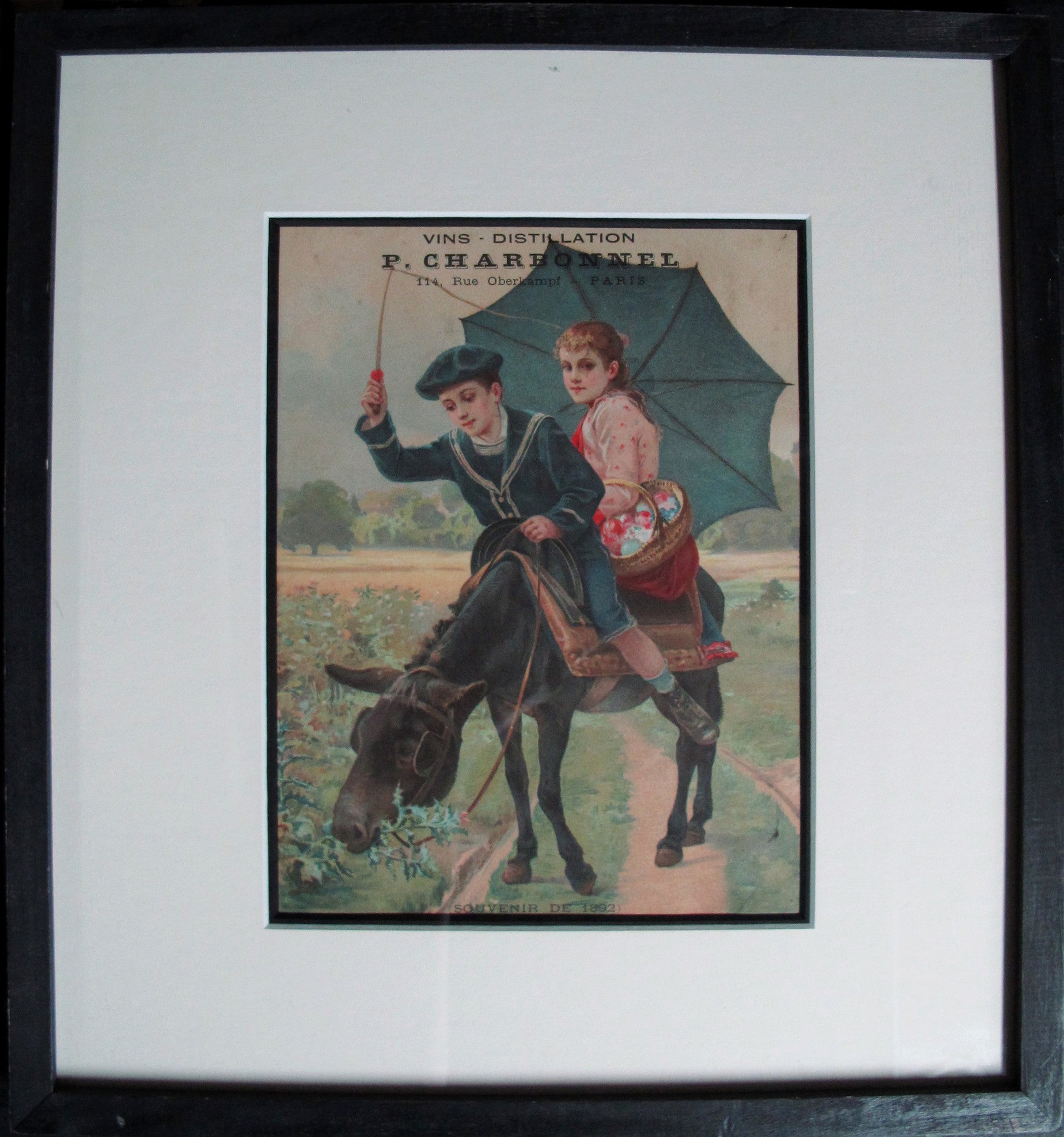 1892 Original French Advertisement - Charbonnel Vins Framed Vintage Poster | Antique Wine Art Print for Home & Office Decor | Perfect for Wine Cellars, Bars & French-Themed Interiors