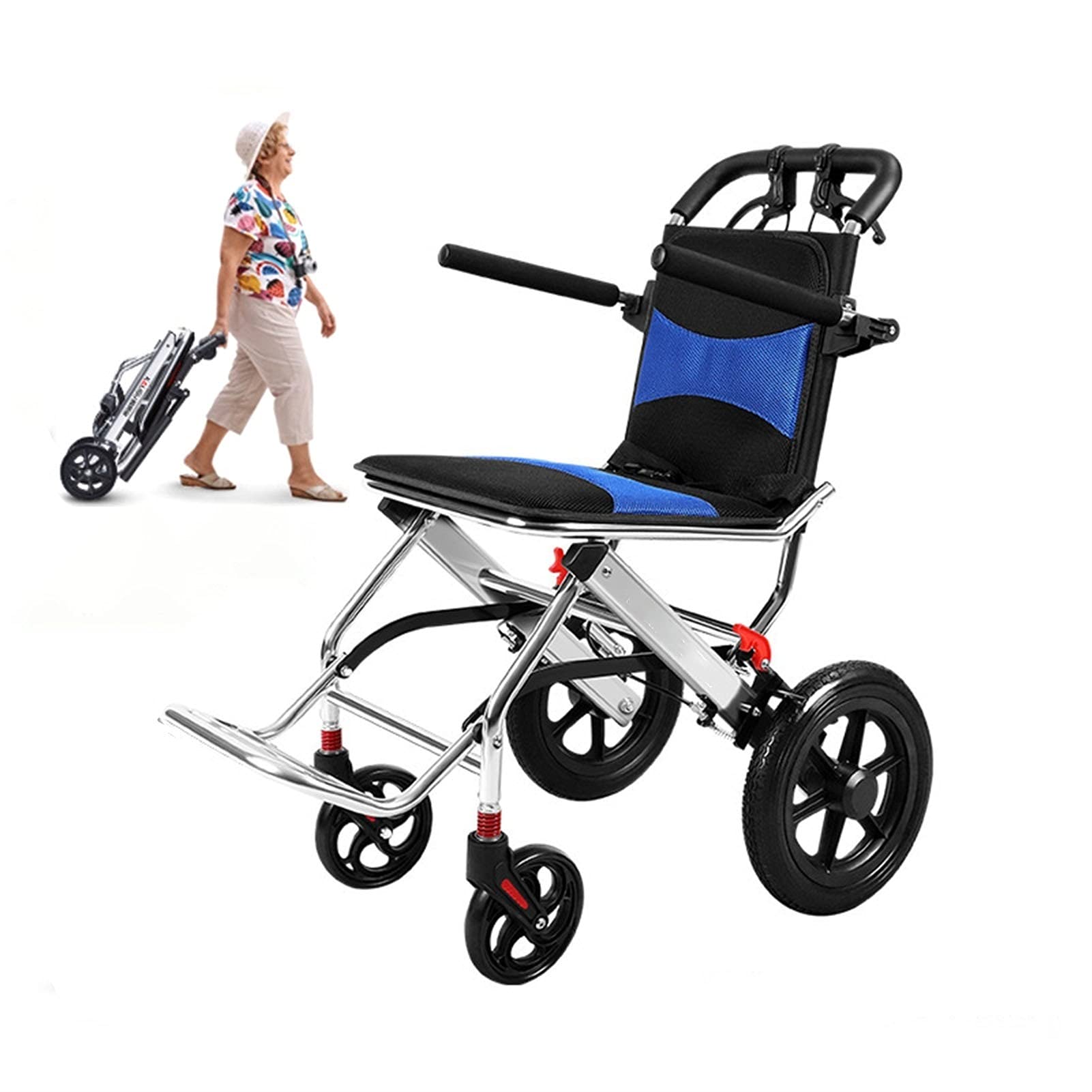 Foldable Lightweight Aluminum Wheelchair for Elderly & Travel - Portable Transport Wheelchair Trolley with 21.3