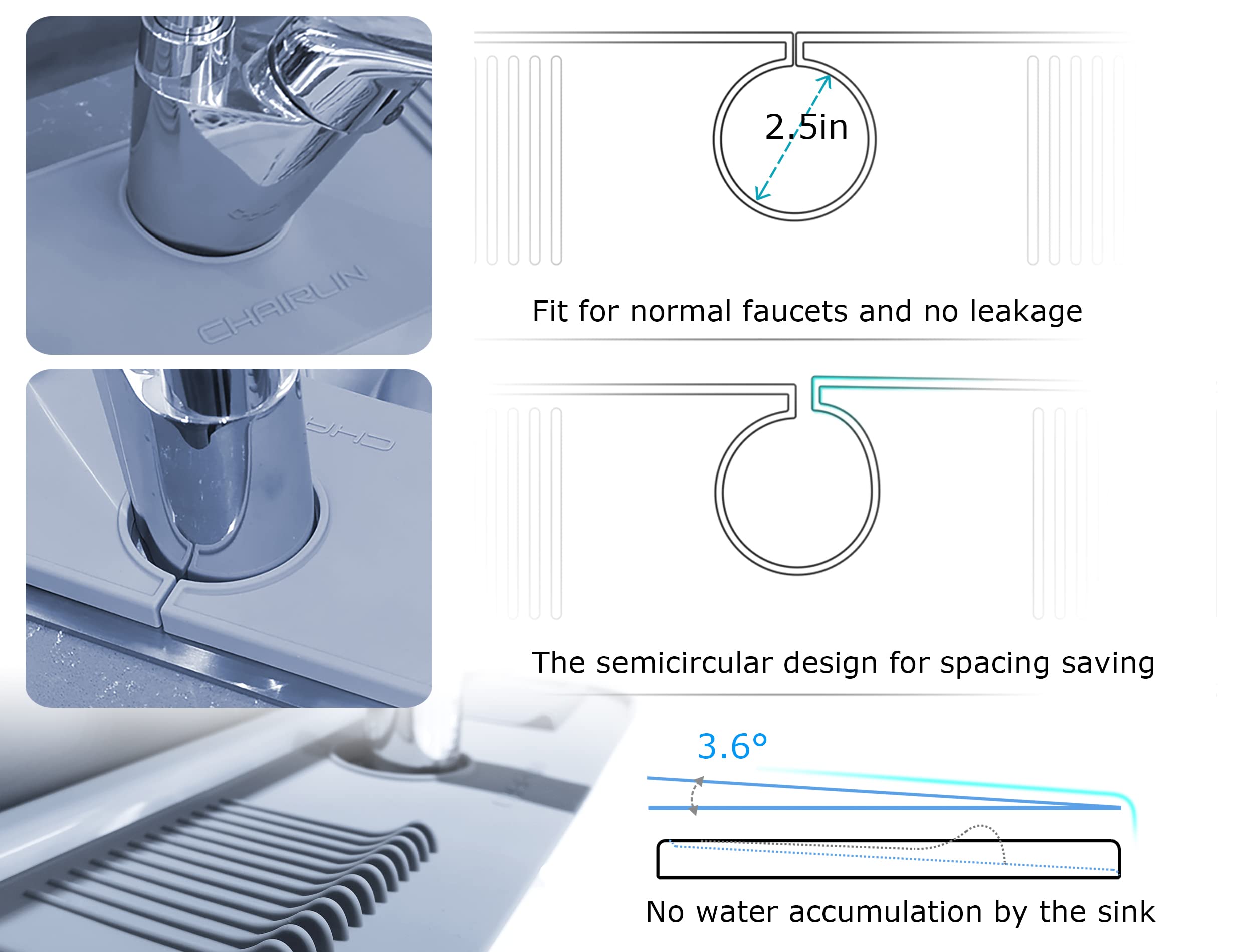 Self-Draining Silicone Faucet Water Catcher Mat - Drip Protector & Splash Guard for Kitchen Sink, Bathroom, Bar, Farmhouse & RV Countertops | Prevents Water Damage & Mess for Easy Cleaning (Perfect for Daily Use, Dishwashing & Handwashing)