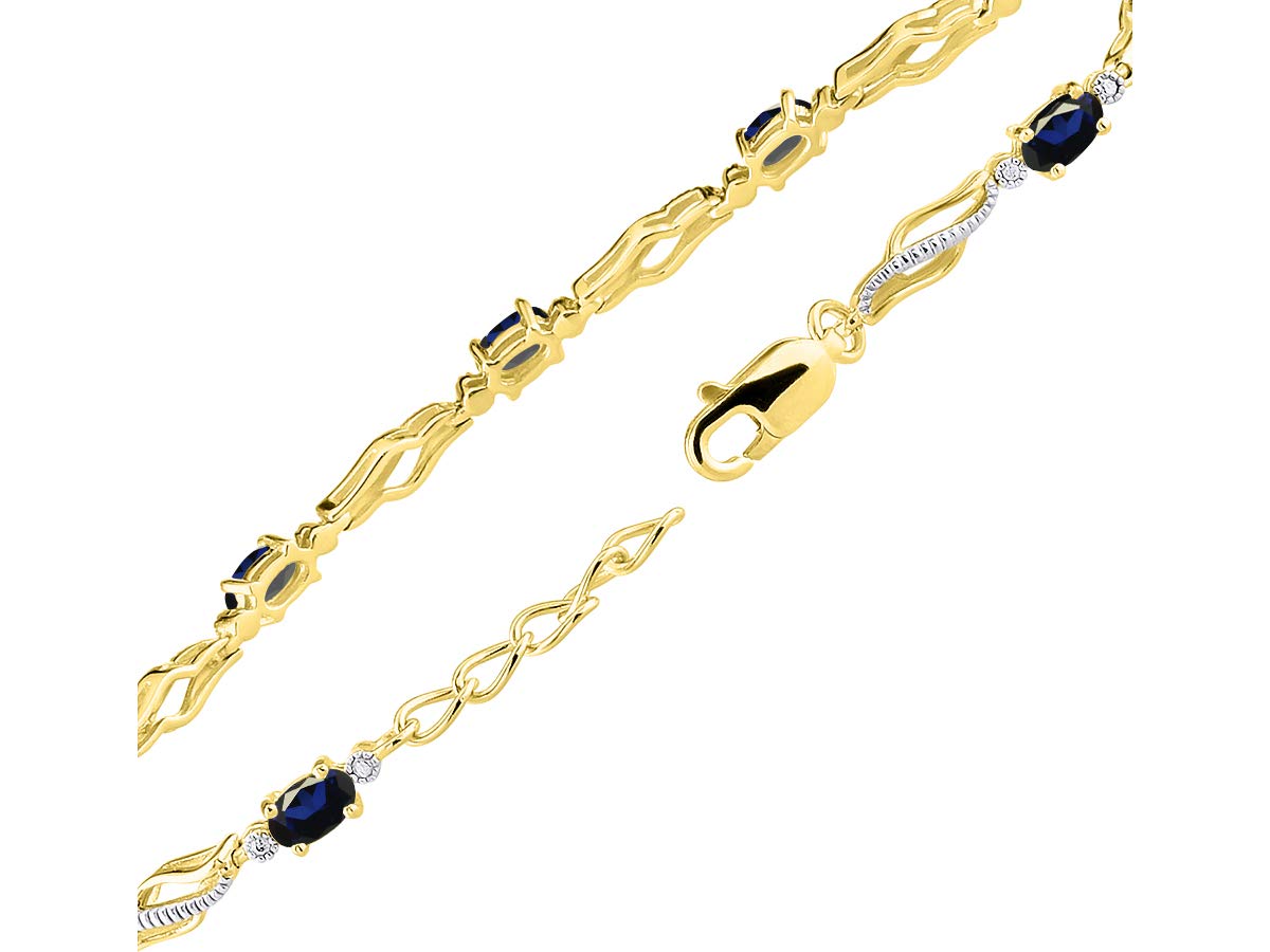 Yellow Gold Plated Silver Serenity Wave Tennis Bracelet for Women - 9 Gorgeous 5x3mm Gemstone & Diamond Jewelry, Adjustable 7-8 Inch Wrist - Perfect for Friendship Gifts, Anniversary, Birthday & Everyday Elegance