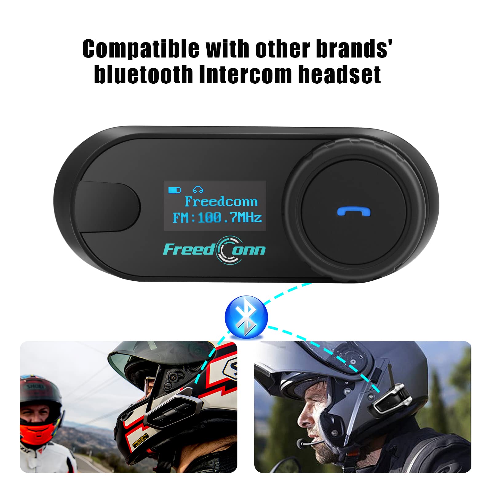 FreedConn Motorcycle Bluetooth Headset - TCOM SC Helmet Intercom with LCD Display, 3-Way Rider Communication System, 800M Range, Universal Fit for All Helmets | Music Sharing, FM Radio, Hard & Soft Mic | Perfect for Group Riding, Touring & Daily Commutes