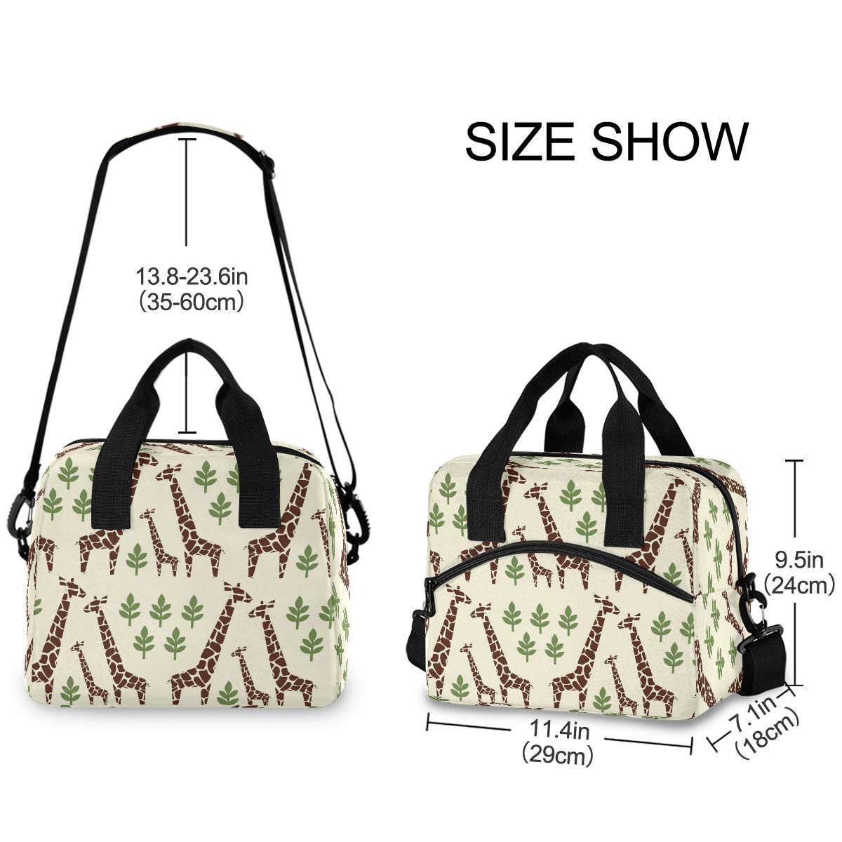 SUABO Insulated Lunch Bag for Women, Men, Boys & Girls - Reusable Giraffe Print Tote Lunch Box for Work, School & Picnics - Leakproof Food Container for Hot & Cold Meals