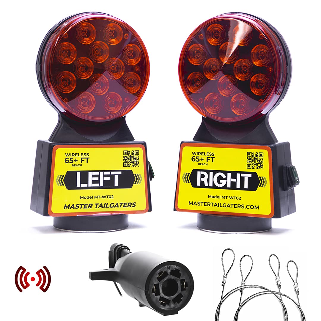 Master Tailgaters Wireless Trailer Tow Lights - Magnetic Mount LED Safety Lights for Trucks & Trailers | 65ft Range, 7-Pin Flat Connector | Perfect for Camping, RVing & Road Trips