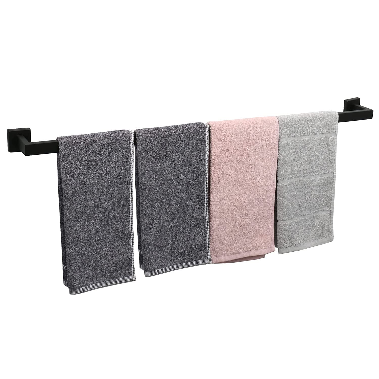 TocTen Heavy Duty Stainless Steel Towel Rack - 33 Inch Wall Mounted Bathroom Towel Holder with Square Base, Thick SUS304 for Shower & Spa (Black) - Perfect for Modern Bathrooms, Luxury Hotels & Spa Retreats