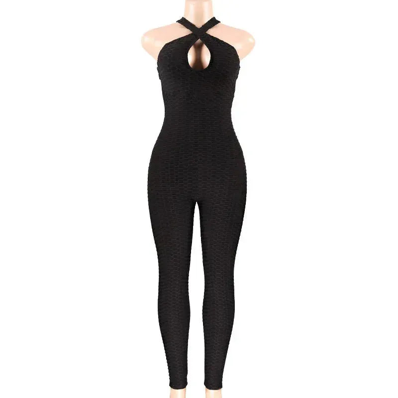 Sexy Backless Jumpsuits for Women - Solid Color Push Up Yoga Outfits, Elastic Seamless Jacquard Bubble Gym Wear | Perfect for Yoga, Workouts & Fitness Training