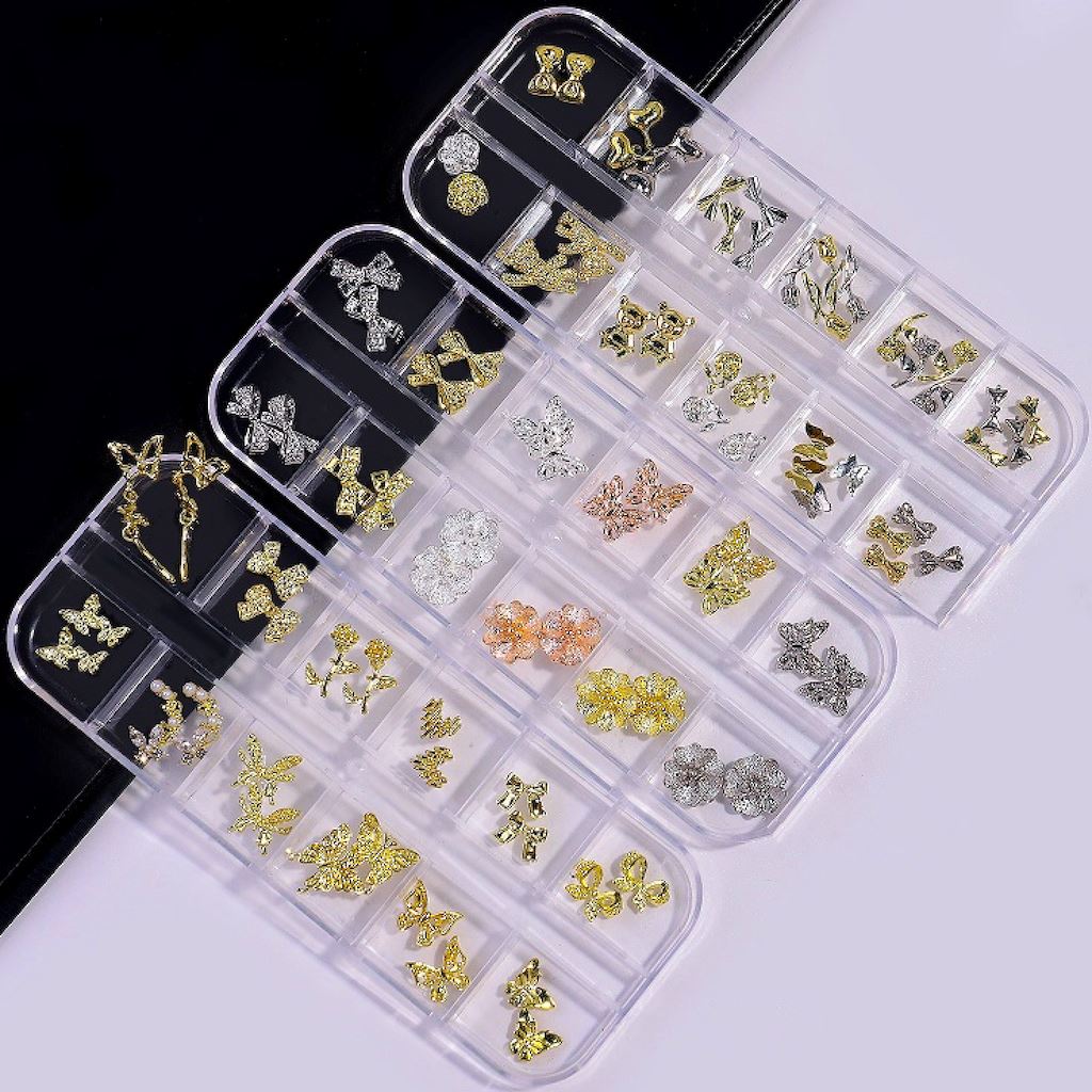3D Nail Art Decoration Charms Tray - DIY Nail Design Accessories for Professional & Home Manicure, Salon & Party Use