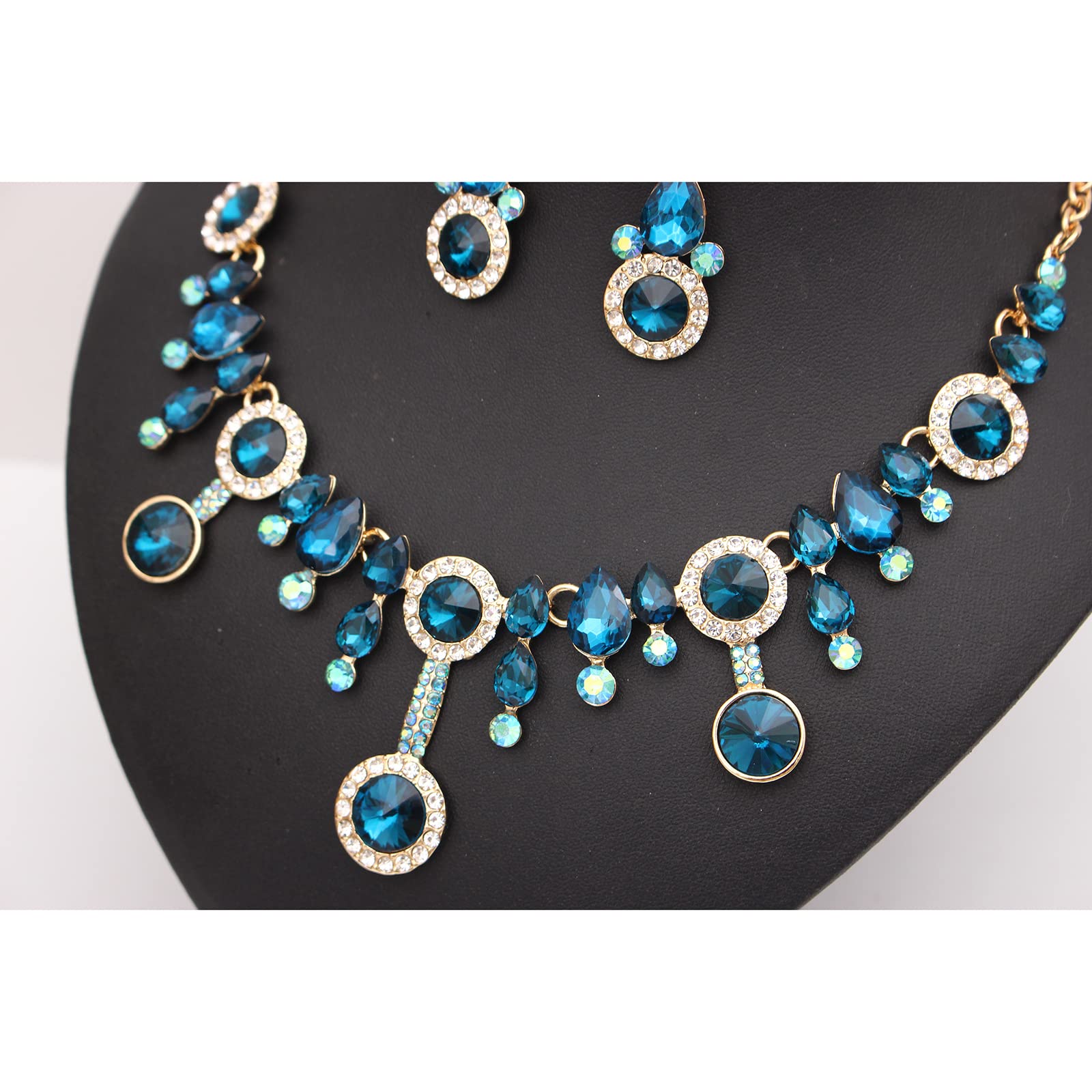 Elegant Rhinestone Crystal Teardrop Necklace and Dangle Earrings Set for Women | Fashion Statement Jewelry Gift | Perfect for Parties, Weddings & Special Occasions