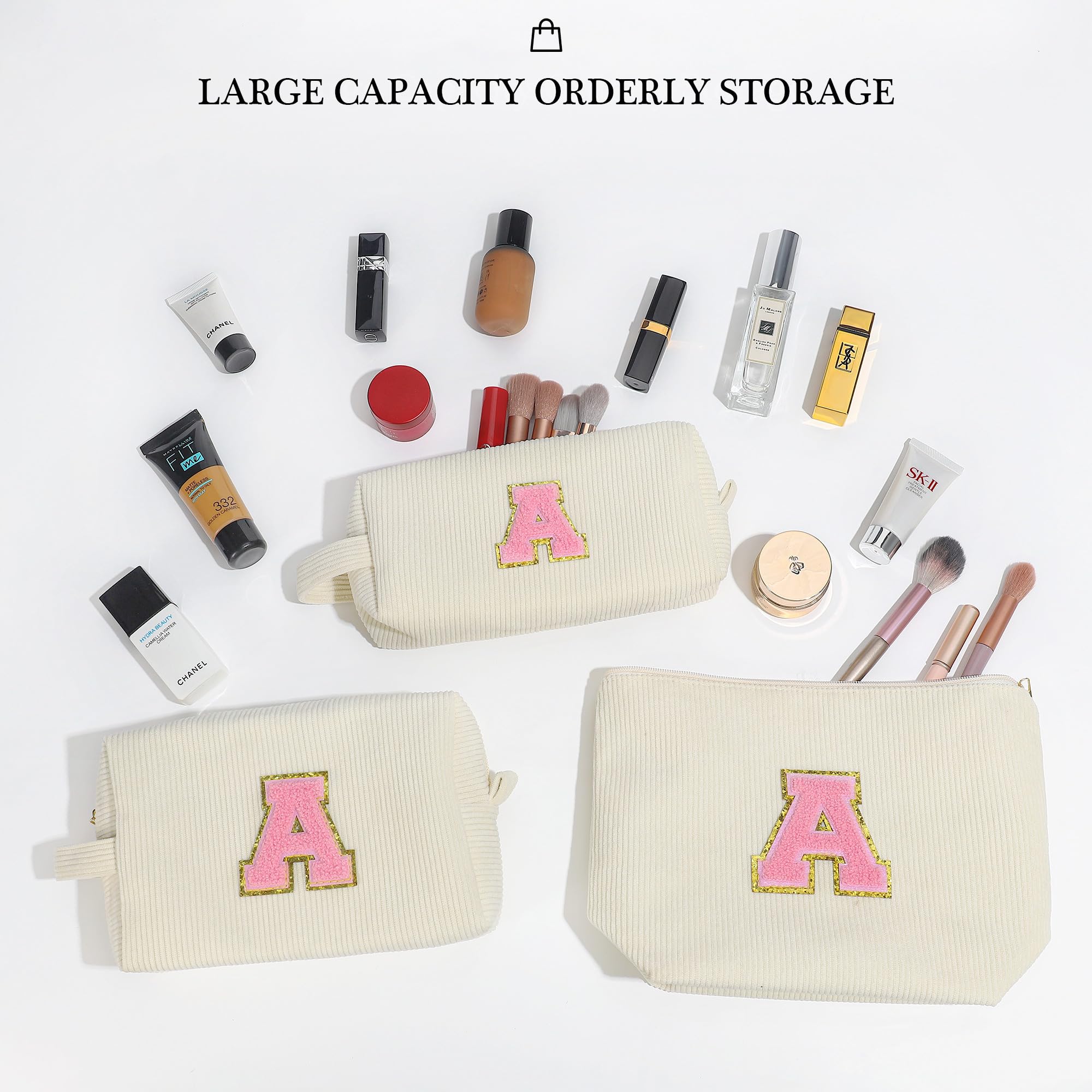 Personalized Letter L Makeup Bag - Cute Cosmetic & Toiletry Travel Organizer for Women & Girls | Perfect 7th 8th 9th 10th Birthday Gift Idea for Sister | Great for Travel, Gym & Daily Essentials Storage (White)