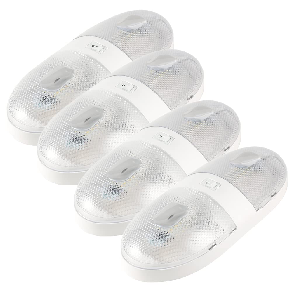 Lumitronics RV 12V Double LED Ceiling Dome Light with On/Off Switch - Removable Lenses (4-Pack) - Perfect for Camper, Trailer, and Marine Interior Lighting