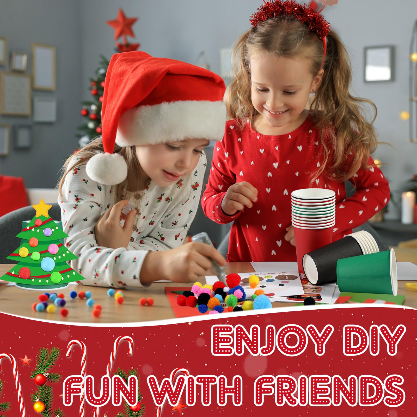 36-Piece Christmas DIY Craft Kit for Kids – Santa, Elf & Gingerbread Paper Cup Art Set – Creative Holiday Crafts for Children | Perfect for Classroom Activities, Holiday Parties & Family Bonding
