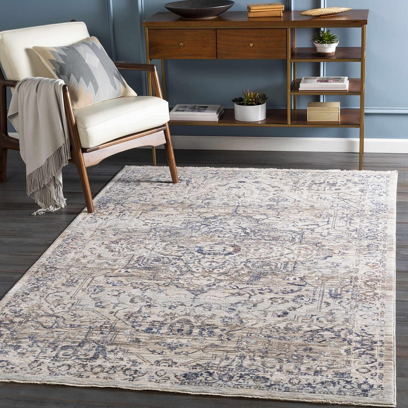 Mark&Day Annecy Traditional Navy Blue & White 9x13 Area Rug - Soft Non-Slip Living Room Carpet, Bedroom Rug, Kitchen Floor Mat (9' x 13'1