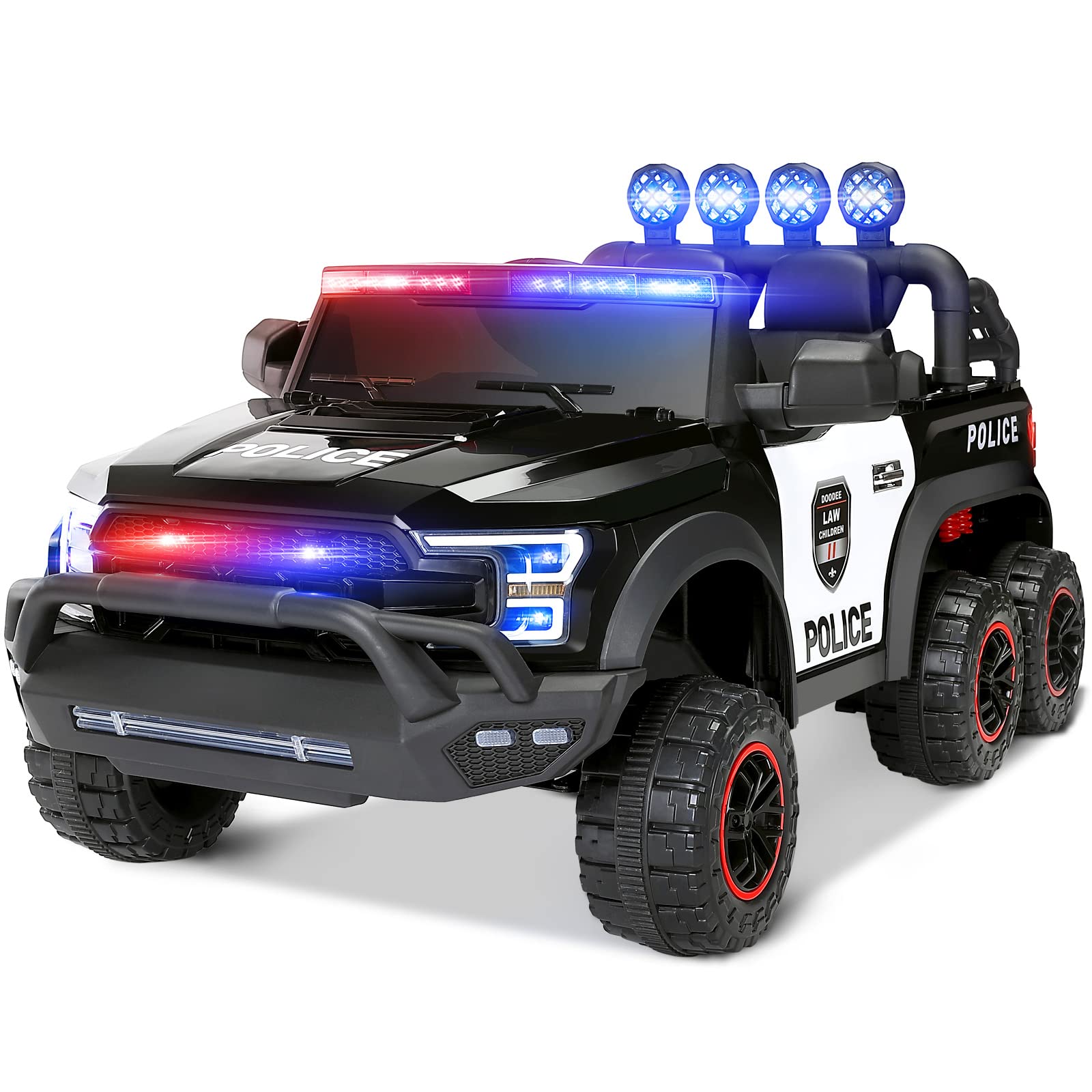 JOYLDIAS 12V Kids Electric Police Car with Remote Control - 6-Wheel Battery-Powered Ride-On Toy with LED Lights, Siren, Megaphone & Music - Perfect for Outdoor Play & Pretend Police Adventures