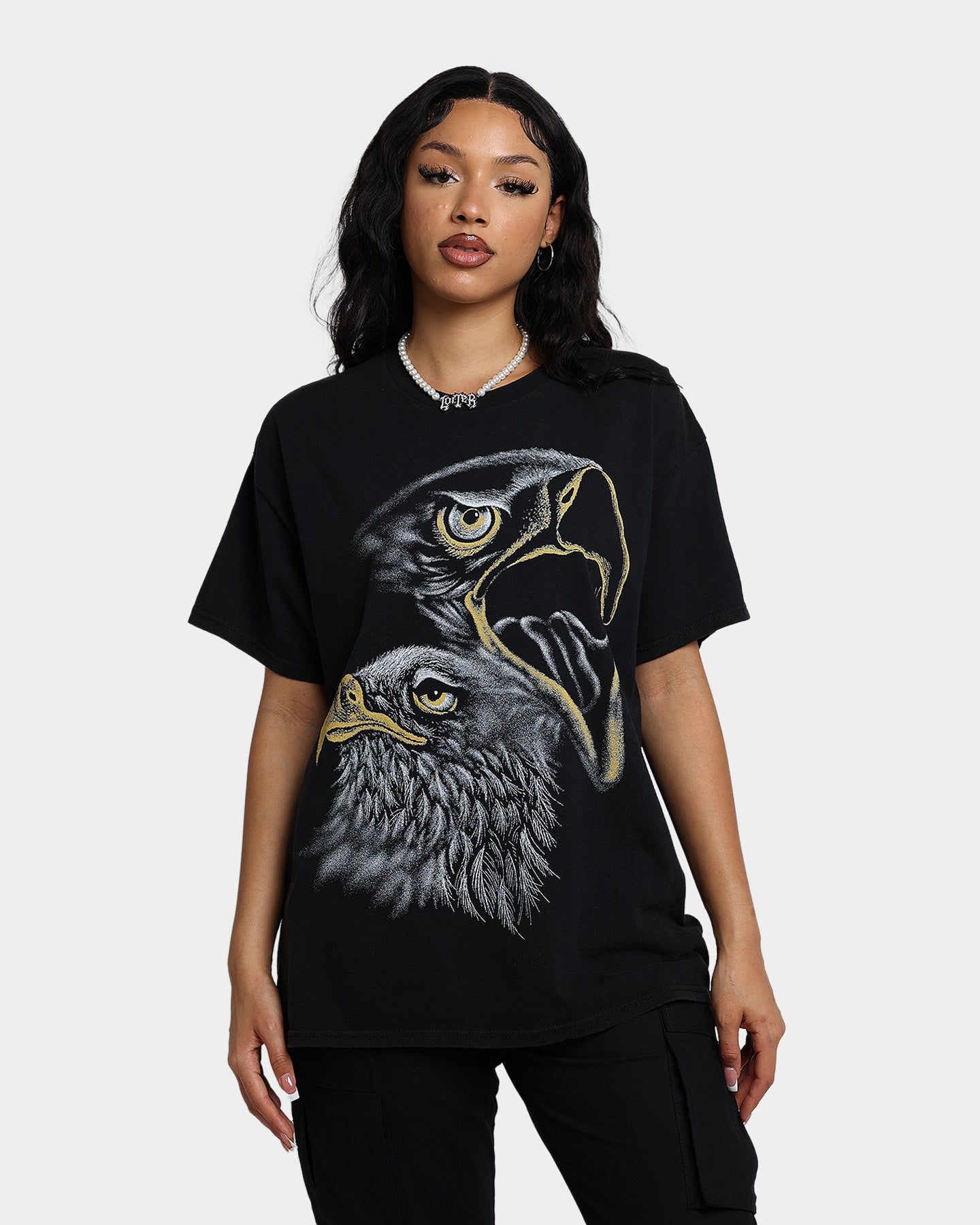 Vintage American Thrift Eagles Graphic T-Shirt - Black Washed Cotton Tee for Men & Women - Perfect for Casual Wear, Street Style & Retro Outfits