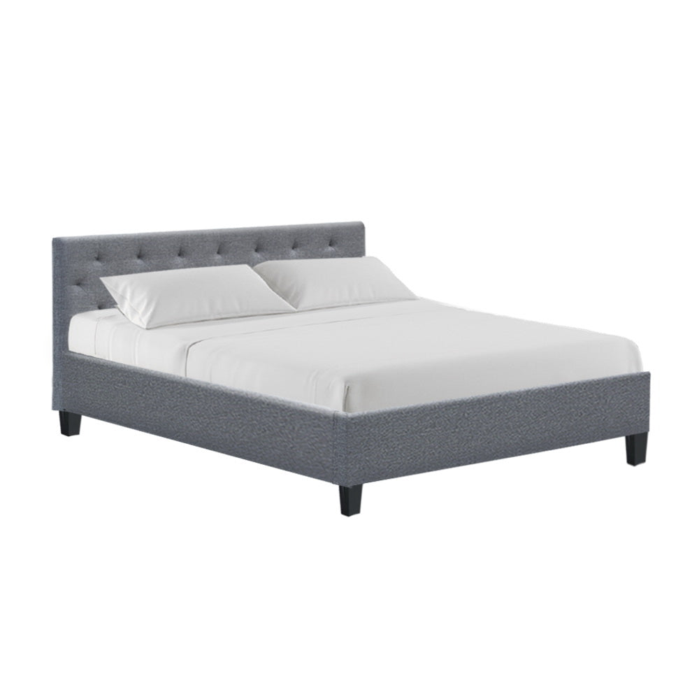 Hyams Queen Bed Frame with Wooden Slats - Sturdy Grey Metal Platform Bed for Bedroom, Guest Room, or Dorm | Easy Assembly & Noise-Free Design
