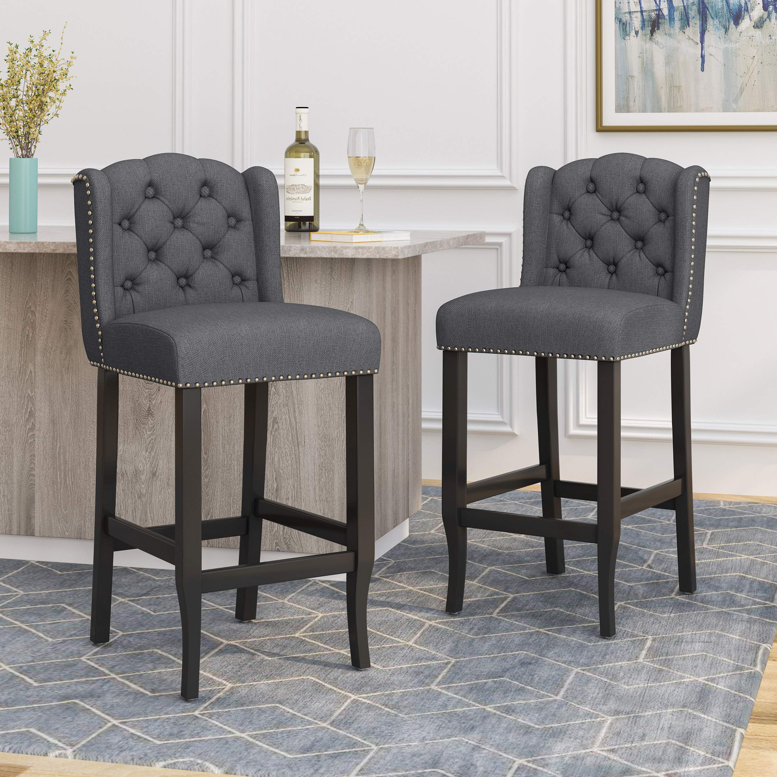 GDF Studio Dark Brown Barstool Set of 2 - Counter Height Bar Stools for Kitchen Island, Breakfast Nook & Home Bar