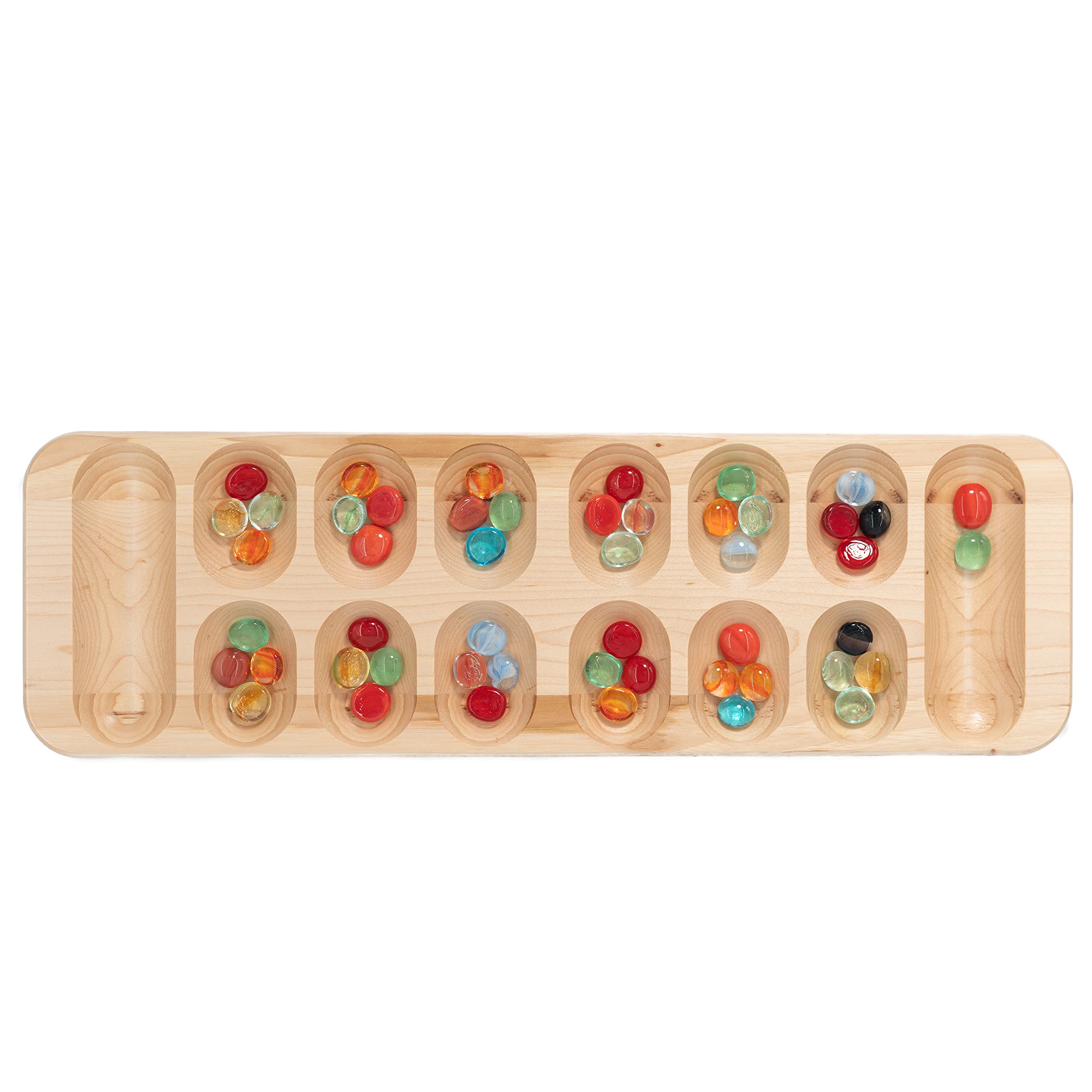 Mancala African Stone Board Game - Classic Wooden Strategy Game with Bold Stripes for Family Fun & Educational Play