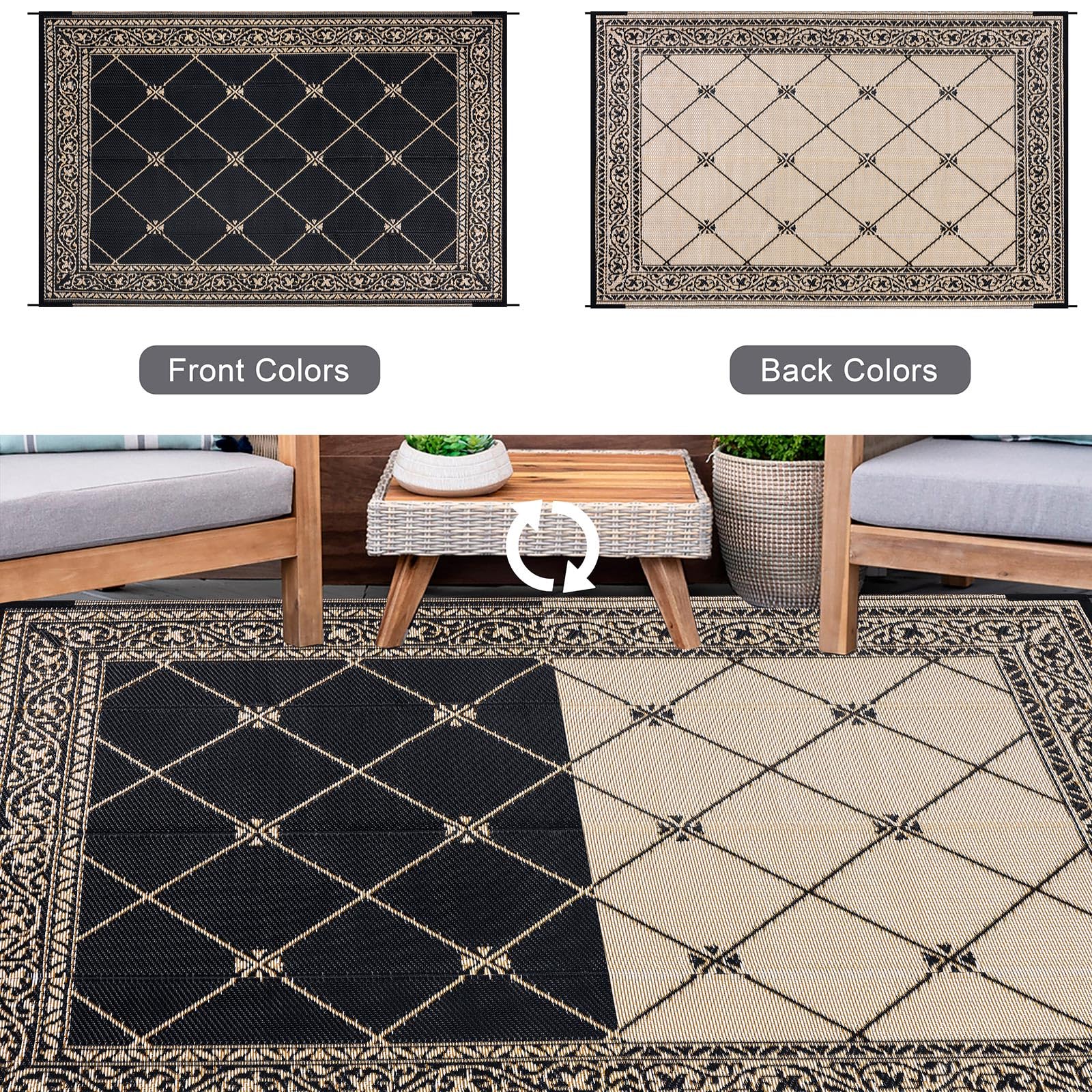 6'x9' Waterproof Reversible Outdoor Rug - HiiARug Plastic Straw Patio Mat for Camping, RV, Deck, Backyard | Durable & Easy to Clean | Perfect for Outdoor Gatherings, Picnics, and Beach Trips