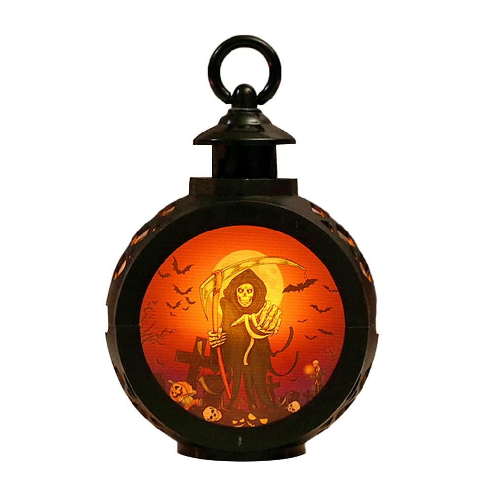 TOYANDONA Halloween Pumpkin Lantern - Battery Operated Skull Style Outdoor/Indoor Decor for Halloween Party, Yard, Home & Kids Night Light - Spooky Pumpkin Table Lamp for Ghost Themed Decorations