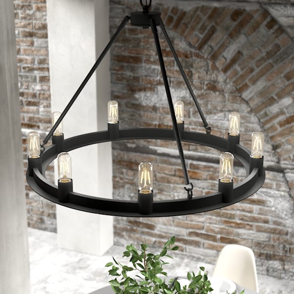 Hunter Saddlewood 9-Light Chandelier in Natural Iron - Rustic Farmhouse Ceiling Light Fixture for Dining Room, Living Room & Bedroom Decor