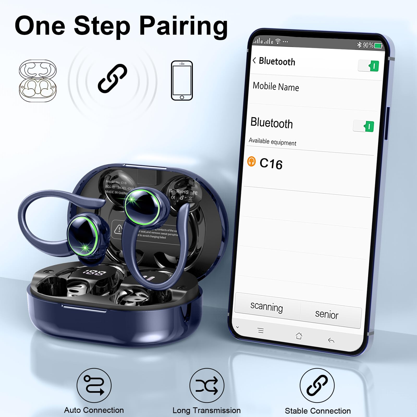Wireless Bluetooth 5.3 Earbuds with ENC Noise Cancelling Mic - 50H Playtime HiFi Stereo Sports Earphones, IP7 Waterproof Over-Ear Headset with Secure Earhooks for Running, Gym Workouts & Fitness Activities | Perfect for Jogging, Cycling & Outdoor Sports