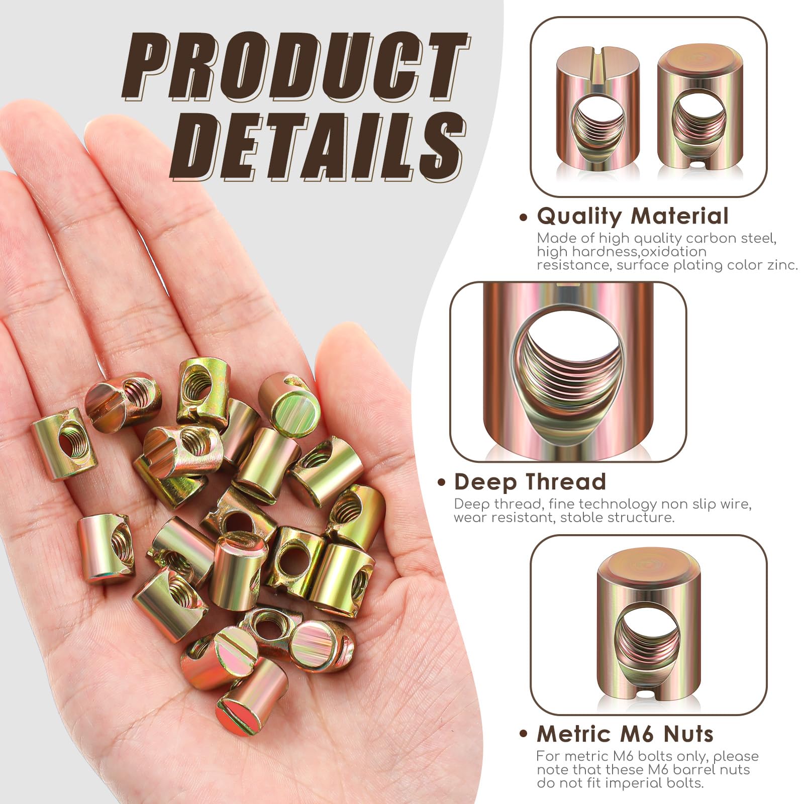 Blulu 50 Pcs M6 Barrel Nuts Cross Dowels Slotted Nuts - Bunk Bed & Furniture Hardware Kit (M6 x 10mm x 13mm) - Perfect for Baby Cribs, Chairs, Headboards & DIY Furniture Repairs
