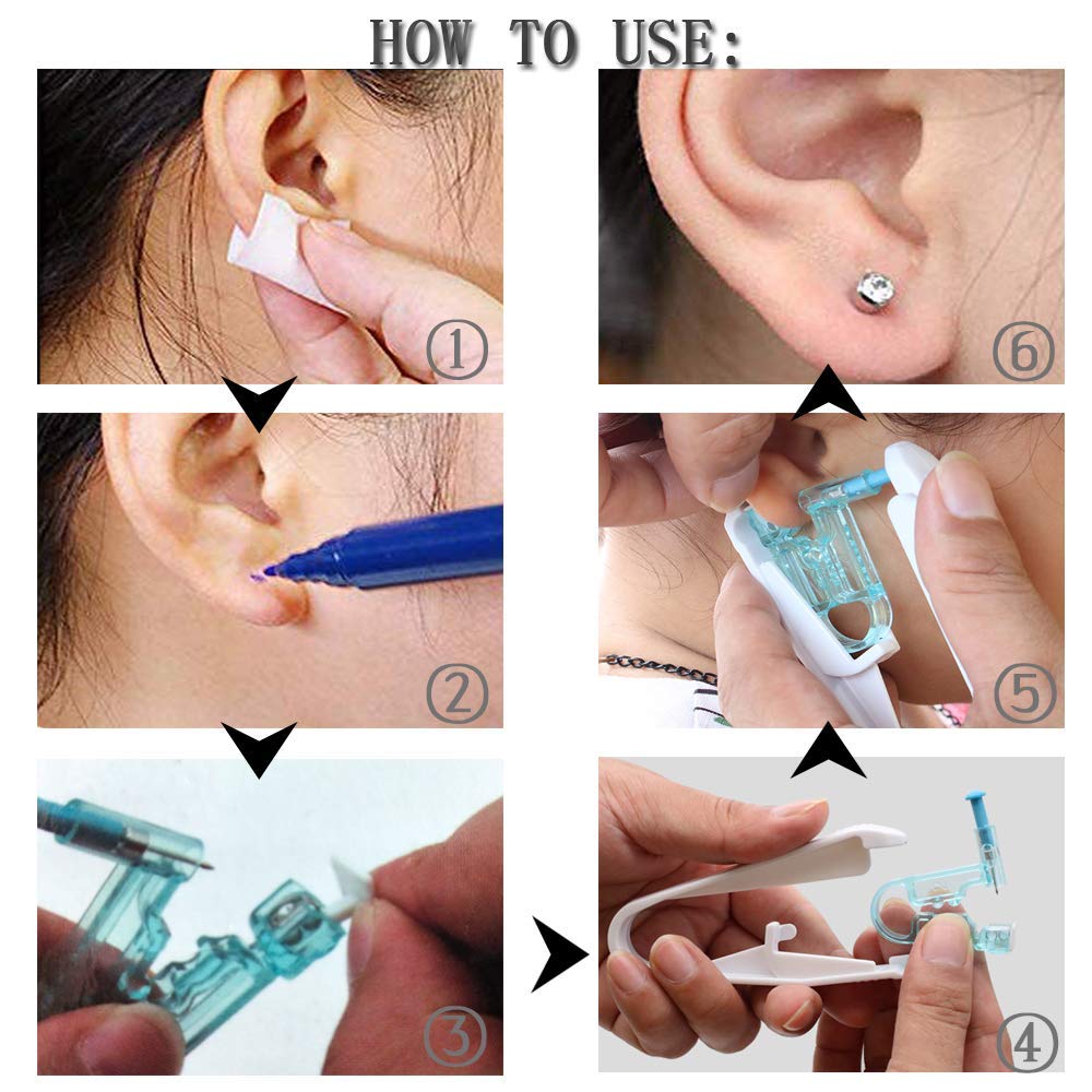 Professional Ear Piercing Gun Kit - 6pcs Disposable Sterile Ear Piercers with 12pcs Hypoallergenic Ear Studs & Aftercare Tool for Safe Home or Salon Use