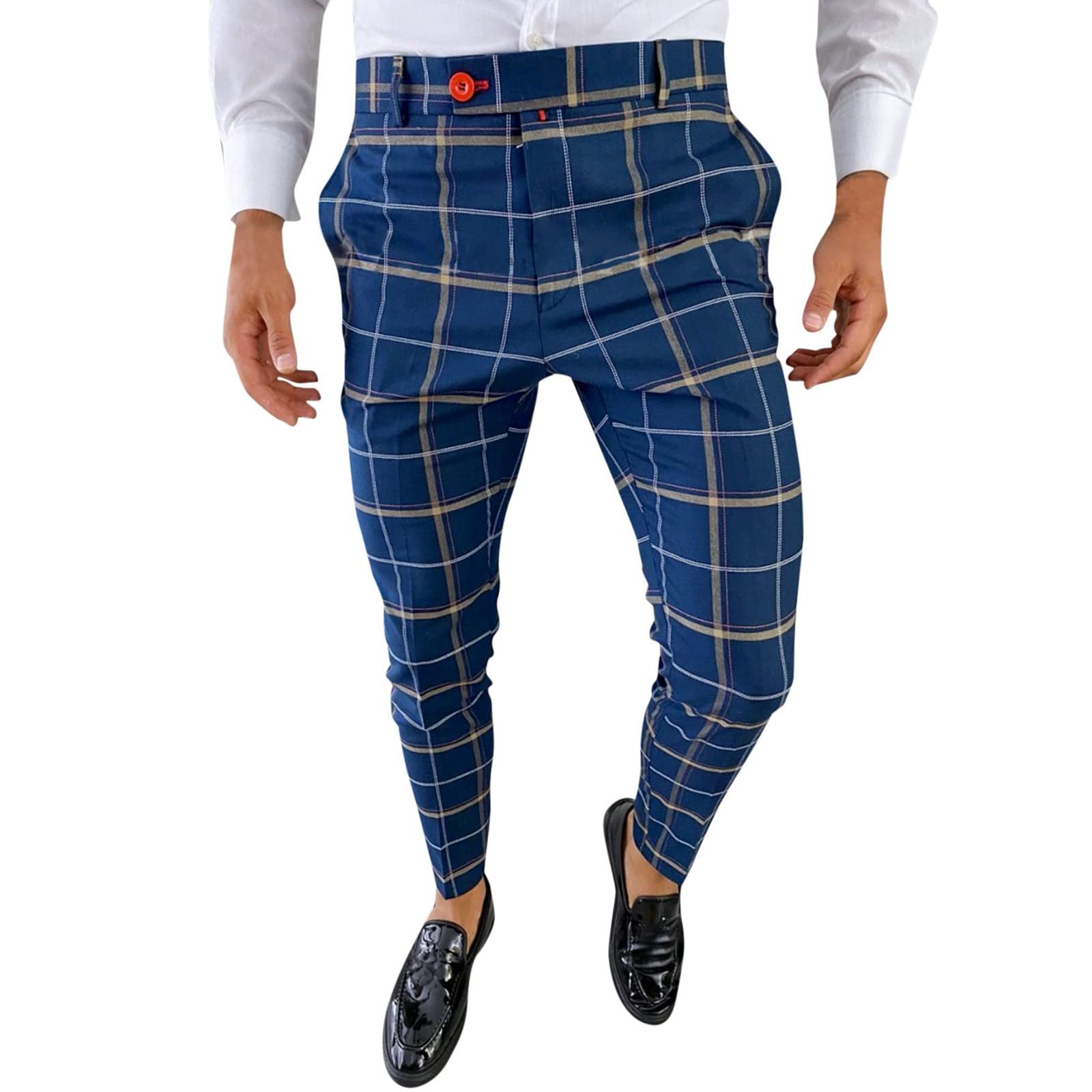 Gillberry Men's Relaxed Fit Checkered Dress Pants - Business Casual Work Pants with Printed Design for Office, Meetings & Formal Occasions