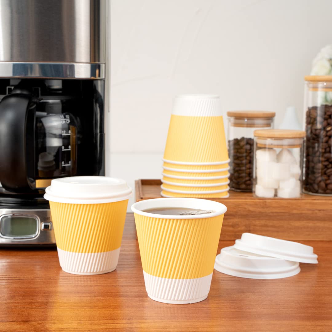 Restaurantware 8oz Insulated Coffee Cups with Lids - 400 Pack Leakproof Ripple Wall Hot Paper Cups | Eco-Friendly Disposable Cups for Coffee, Tea, Hot Chocolate & Lattes | Perfect for Cafes, Offices & Home Use