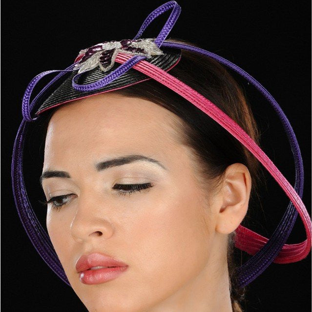 Elegant Purple and Pink Circle Design Fascinator with Applique - Perfect for Weddings, Tea Parties, and Special Occasions