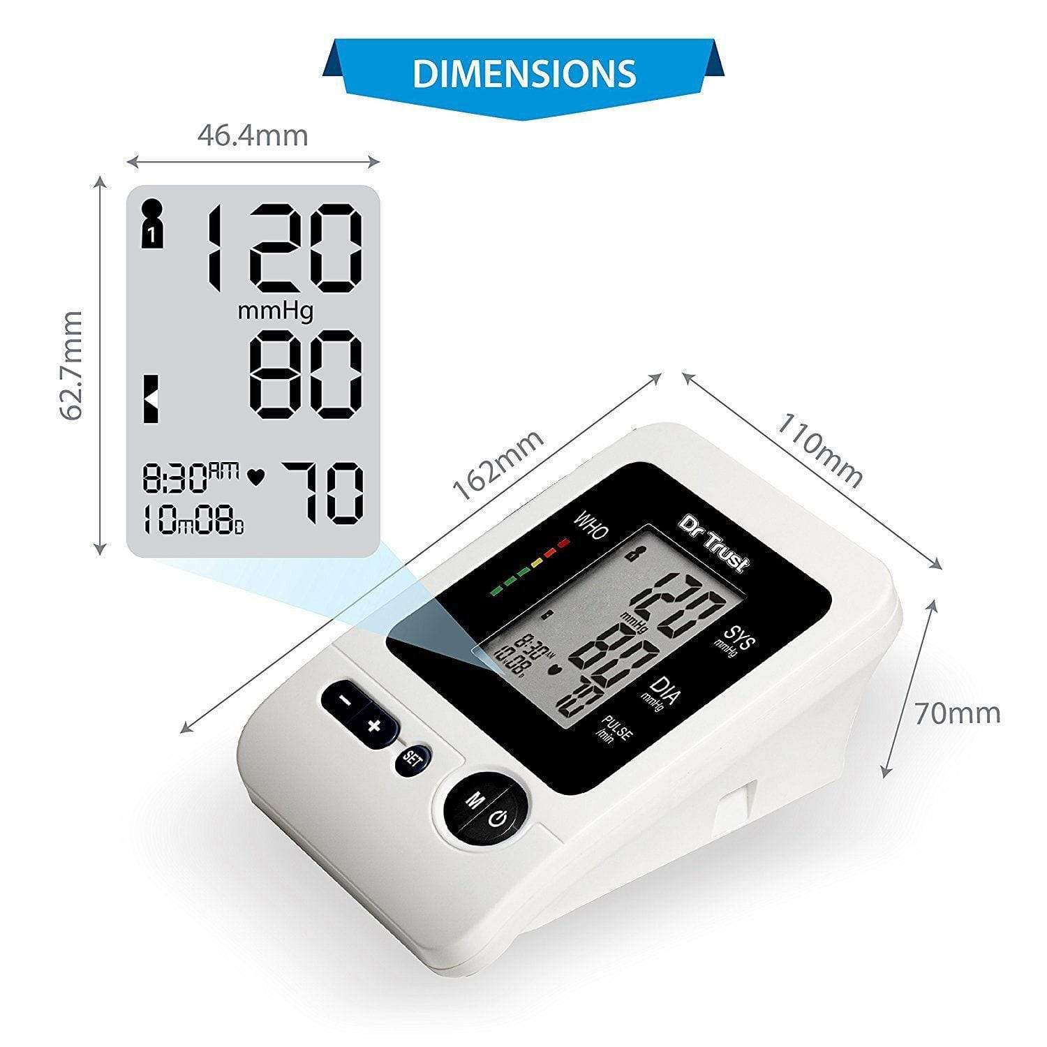 Dr Trust USA Silverline Digital Blood Pressure Monitor - Accurate Upper Arm Cuff for Home Use, Heart Health Tracking & Hypertension Management