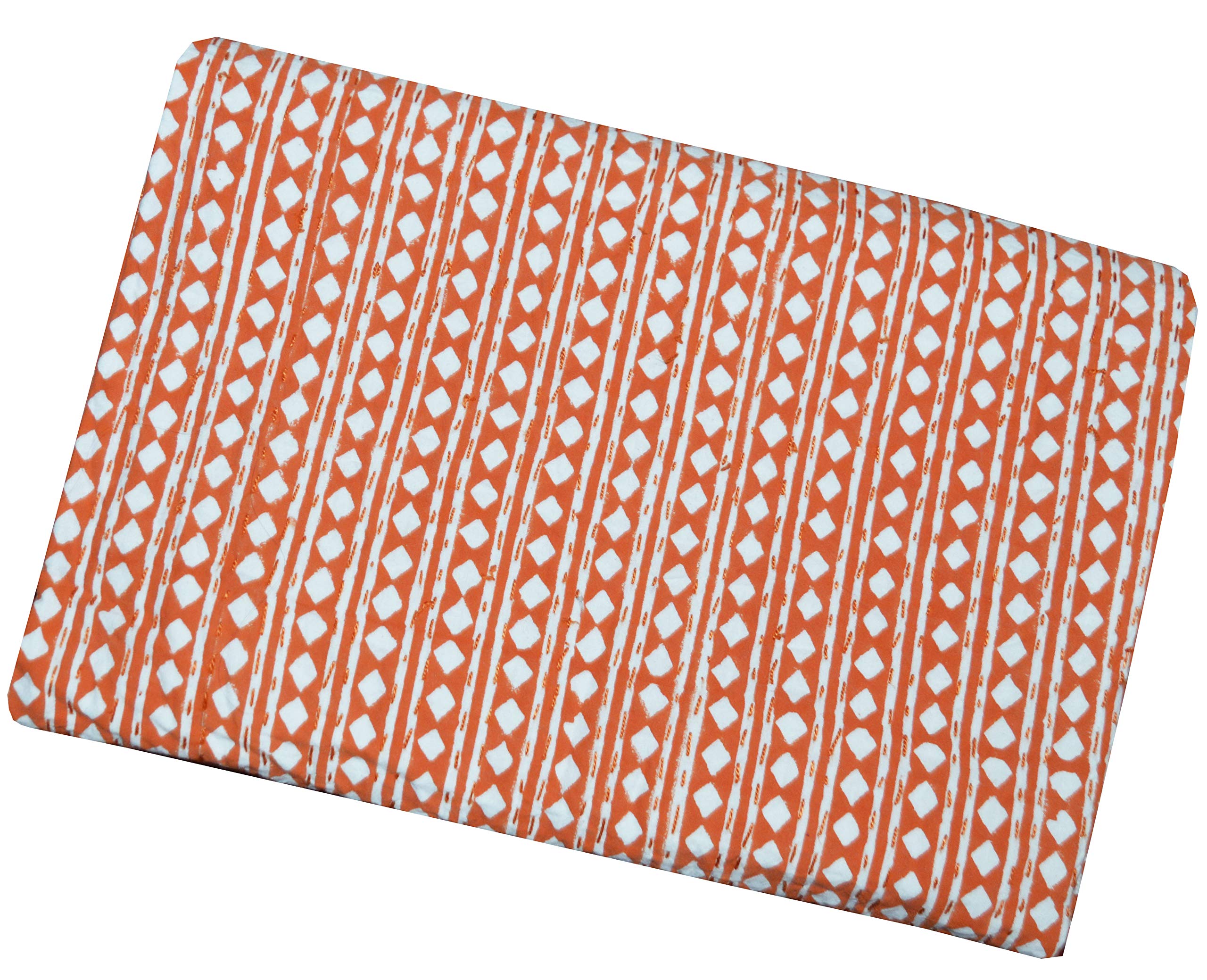 Handmade Indian Block Print Kantha Quilt - Queen Size Cotton Throw Blanket & Bedspread (90x60 Inch, Orange) - Perfect for Bedroom Decor, Sofa Cover & Cozy Home Use