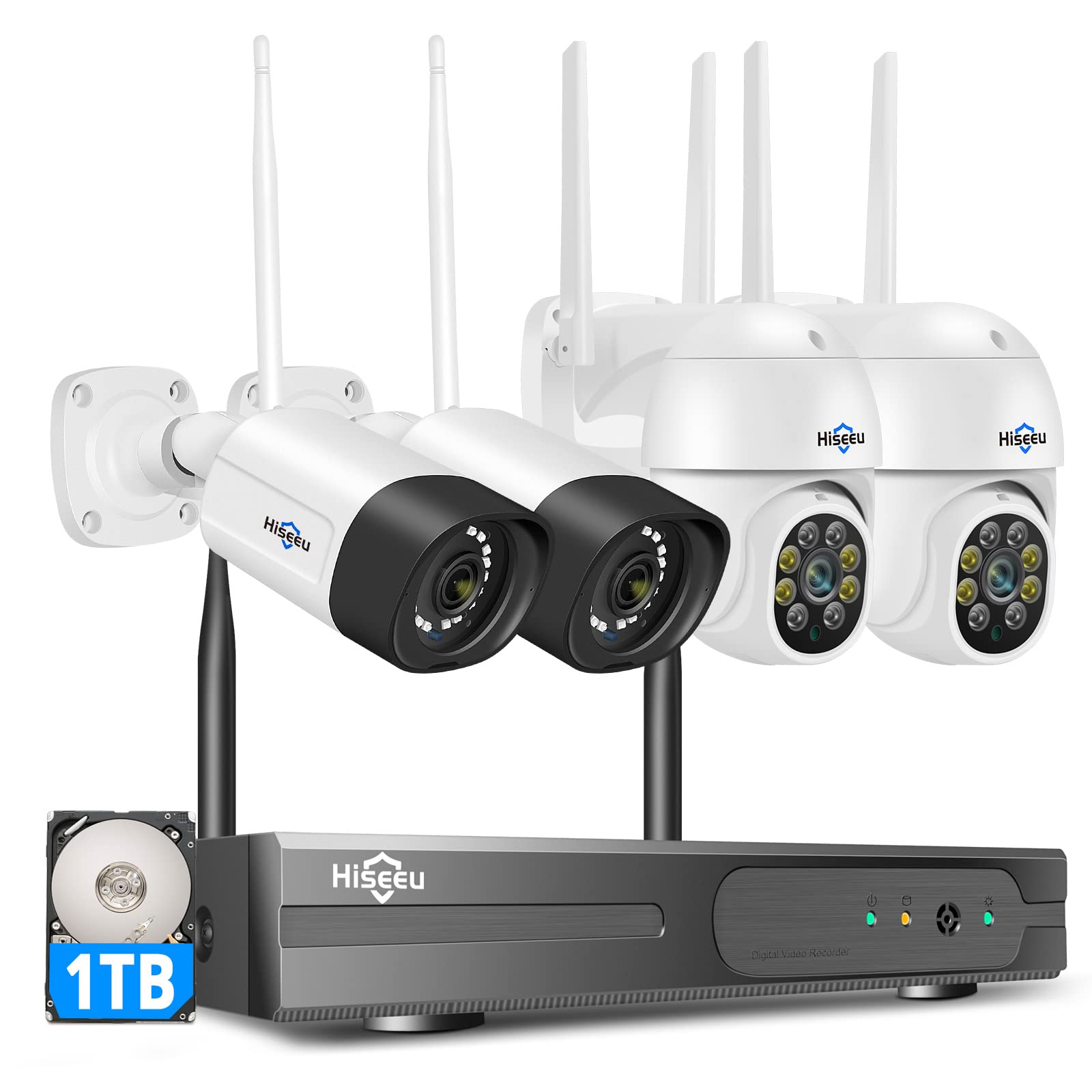5MP Hiseeu Wireless Outdoor Security Camera System - IP66 Waterproof PTZ & Bullet Cameras with Night Vision, Motion Alerts & 1TB Storage - No Monthly Fees - Ideal for Home, Business & Property Surveillance