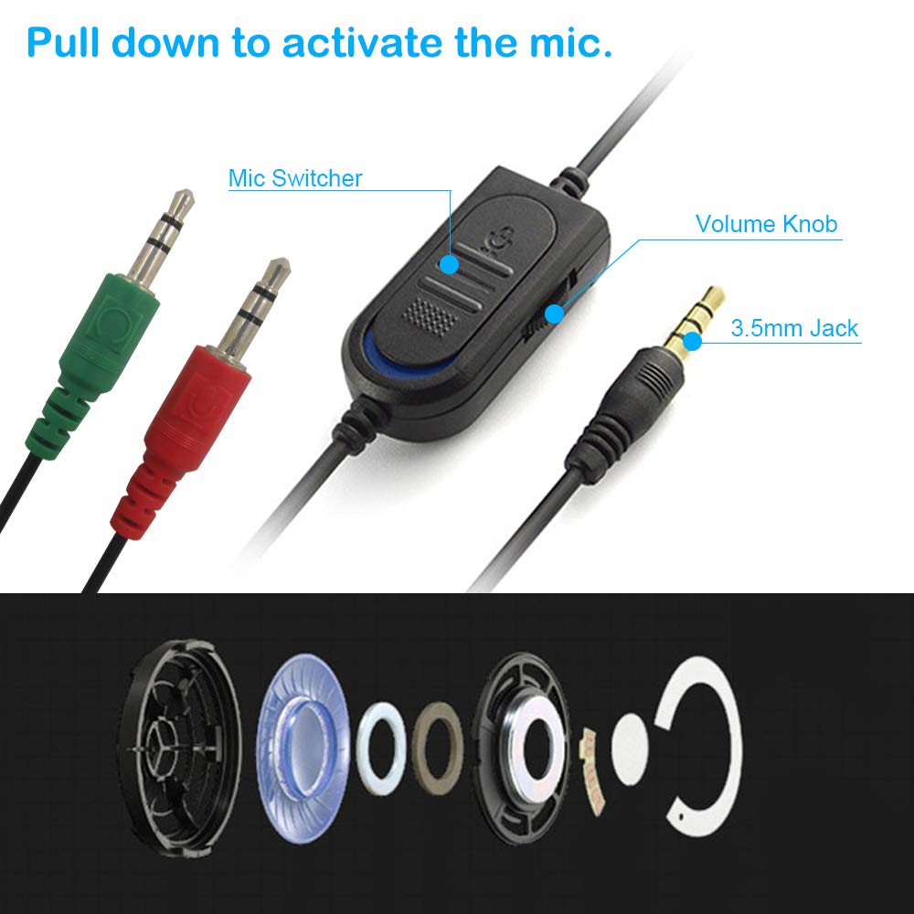 DaKuan 3.5mm Gaming Headset with Microphone - Over Ear Noise Cancelling Headphones for PC, PS4, Xbox One - Volume Control & Bonus 3.5mm Adapter Included - Perfect for Gaming, Streaming & Online Classes