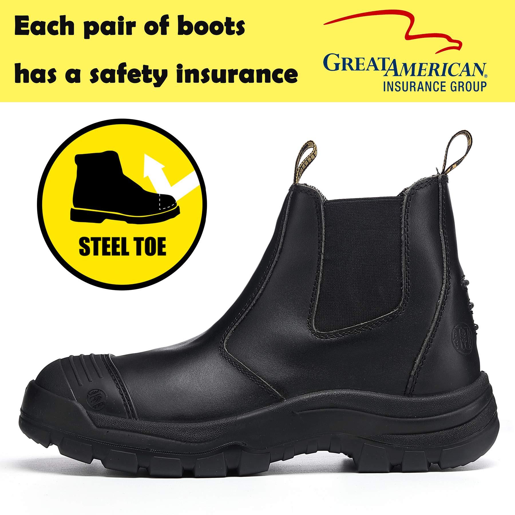 Men's Steel Toe Work Boots - Waterproof Slip-Resistant Safety Shoes with Anti-Puncture Protection - Black Size 13 (Model 822) - Ideal for Construction, Warehouse & Outdoor Labor Jobs