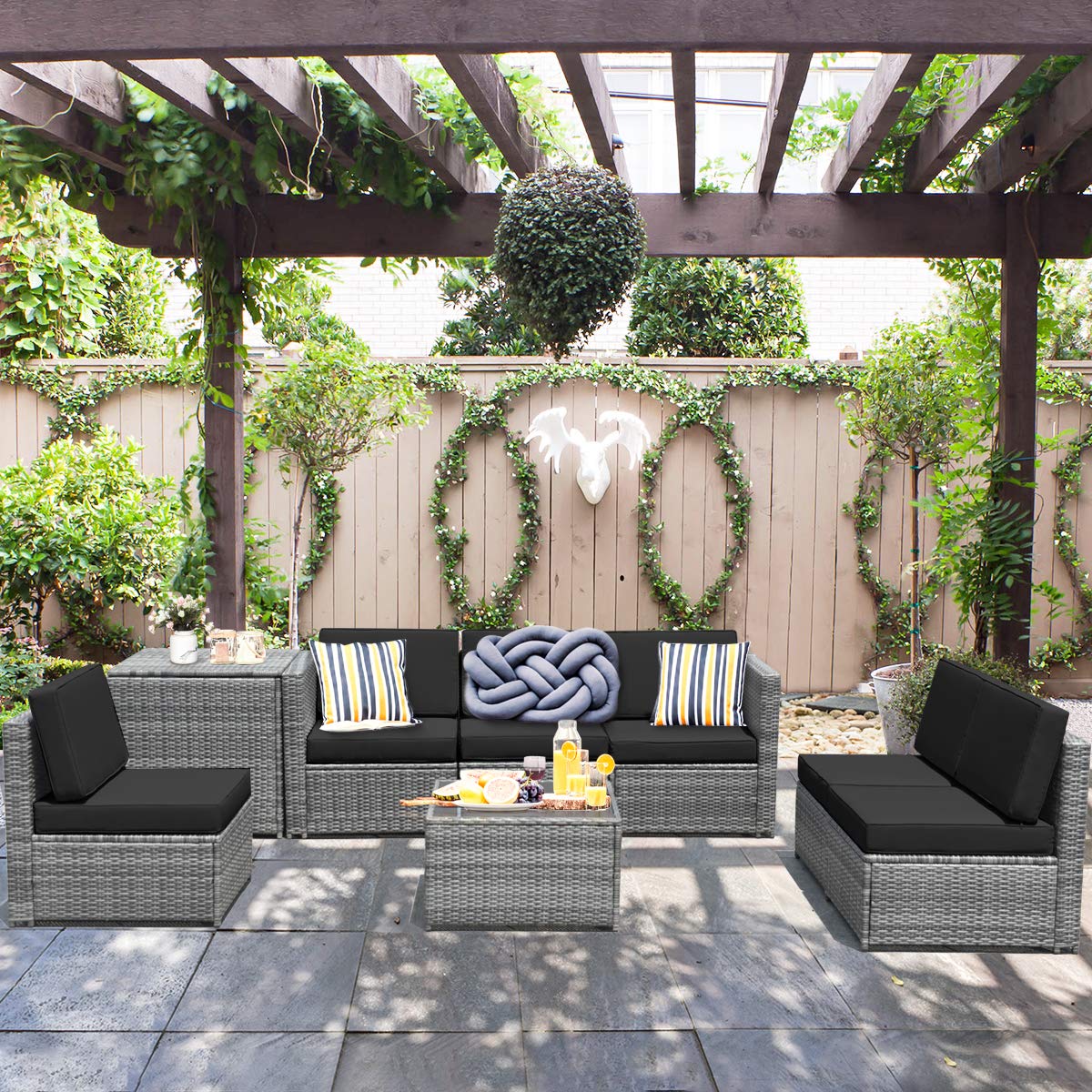 8-Piece Outdoor Patio Furniture Set - Rattan Wicker Sectional Sofa with Coffee Table, Cushions & Storage Box for Garden, Backyard, Poolside | Durable All-Weather Conversation Set for Relaxing & Entertaining