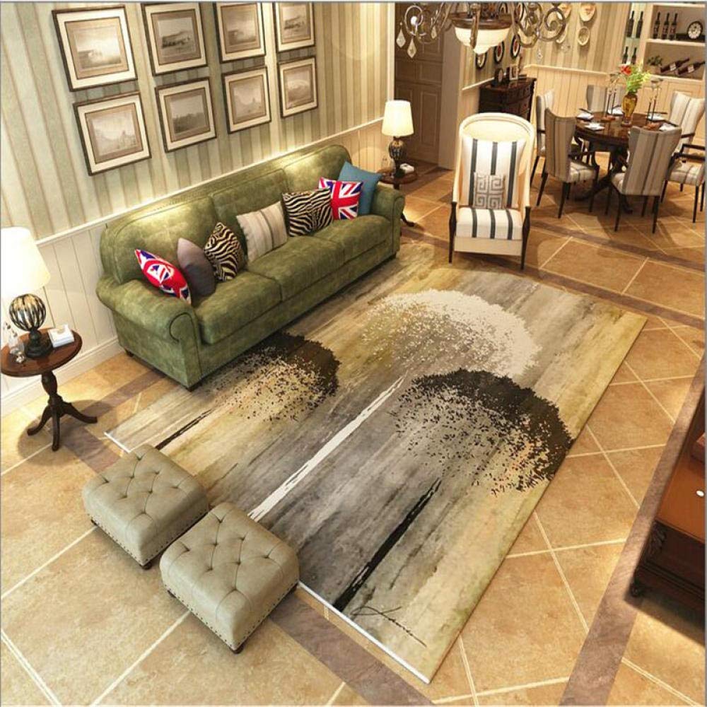 Modern Abstract Fountain Art Print Area Rug - Extra Large 4x5.2ft Non-Slip Living Room Bedroom Rug in White & Yellow Gradient - Perfect for Contemporary Home Decor & Cozy Spaces