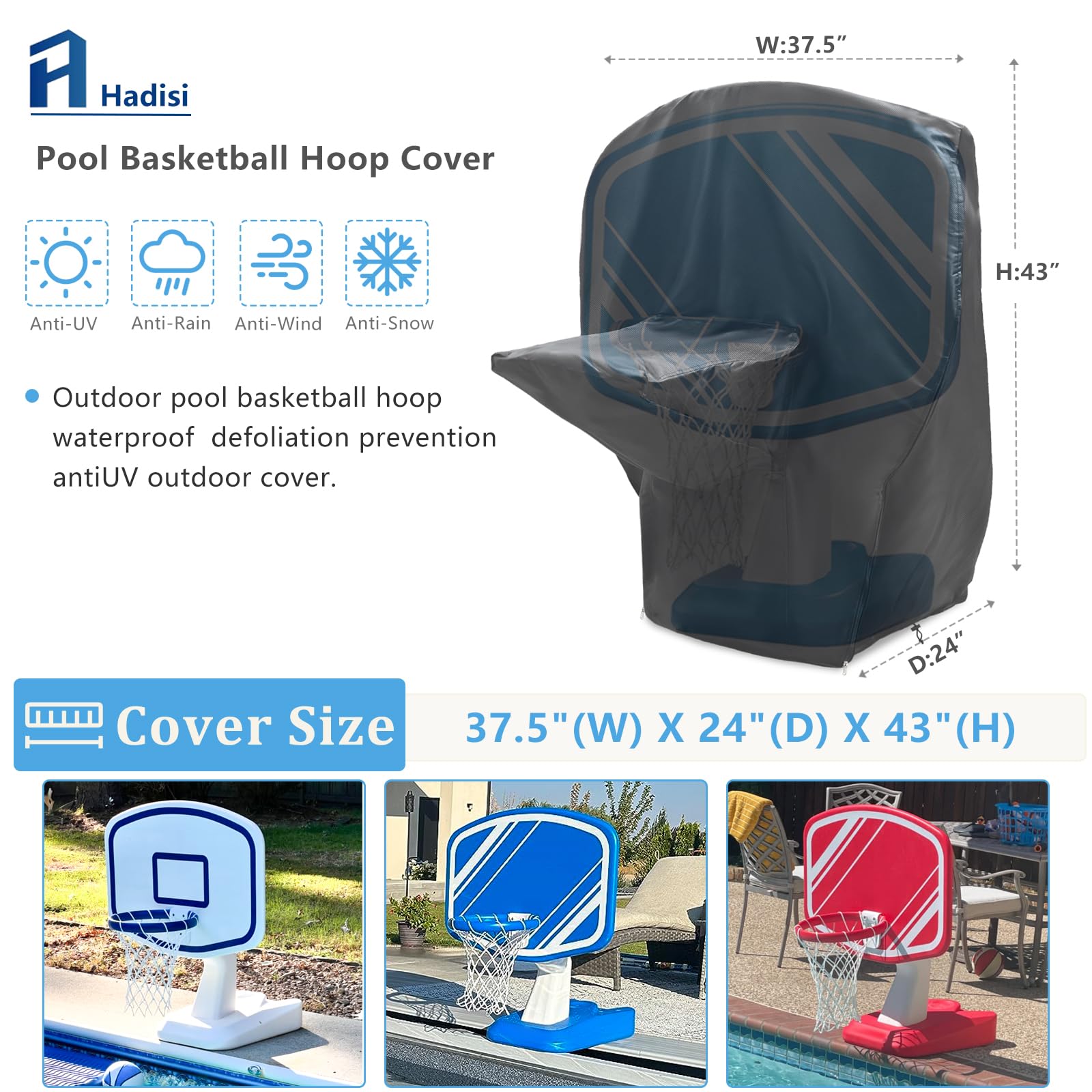 Heavy Duty Waterproof Pool Basketball Hoop Cover - 37.5