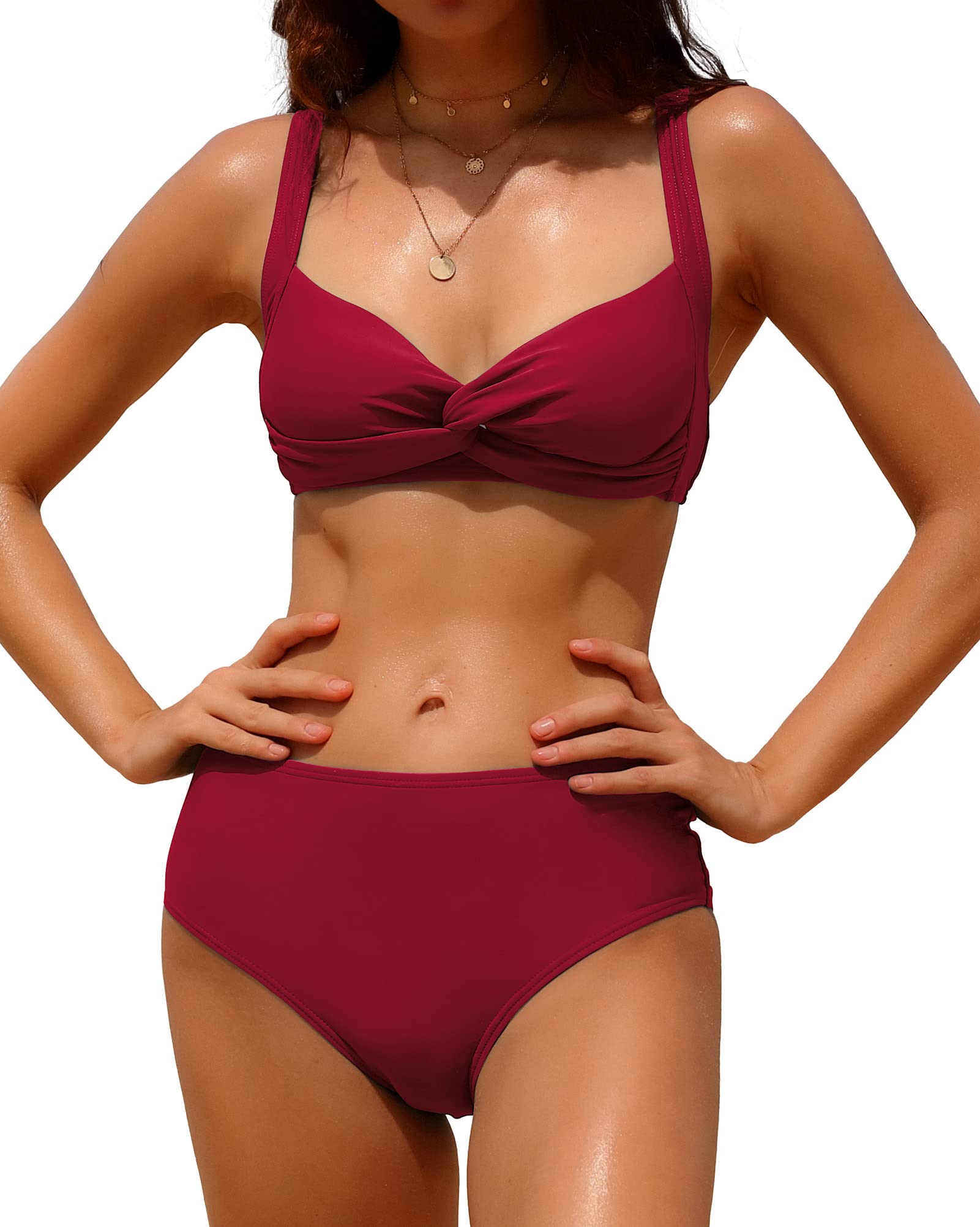 Charmo Women's High Waisted Bikini Set - Sexy Twist Two Piece Swimwear with Tummy Control & Ruched Design | Perfect for Beach Vacation, Pool Party & Summer Getaways