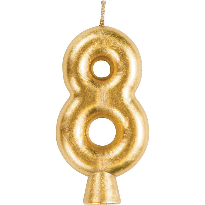 12-Piece Bulk Gold Number 8 Candles for Birthday Cakes, Wedding Decorations & Party Supplies - Long-Lasting Celebration Candles