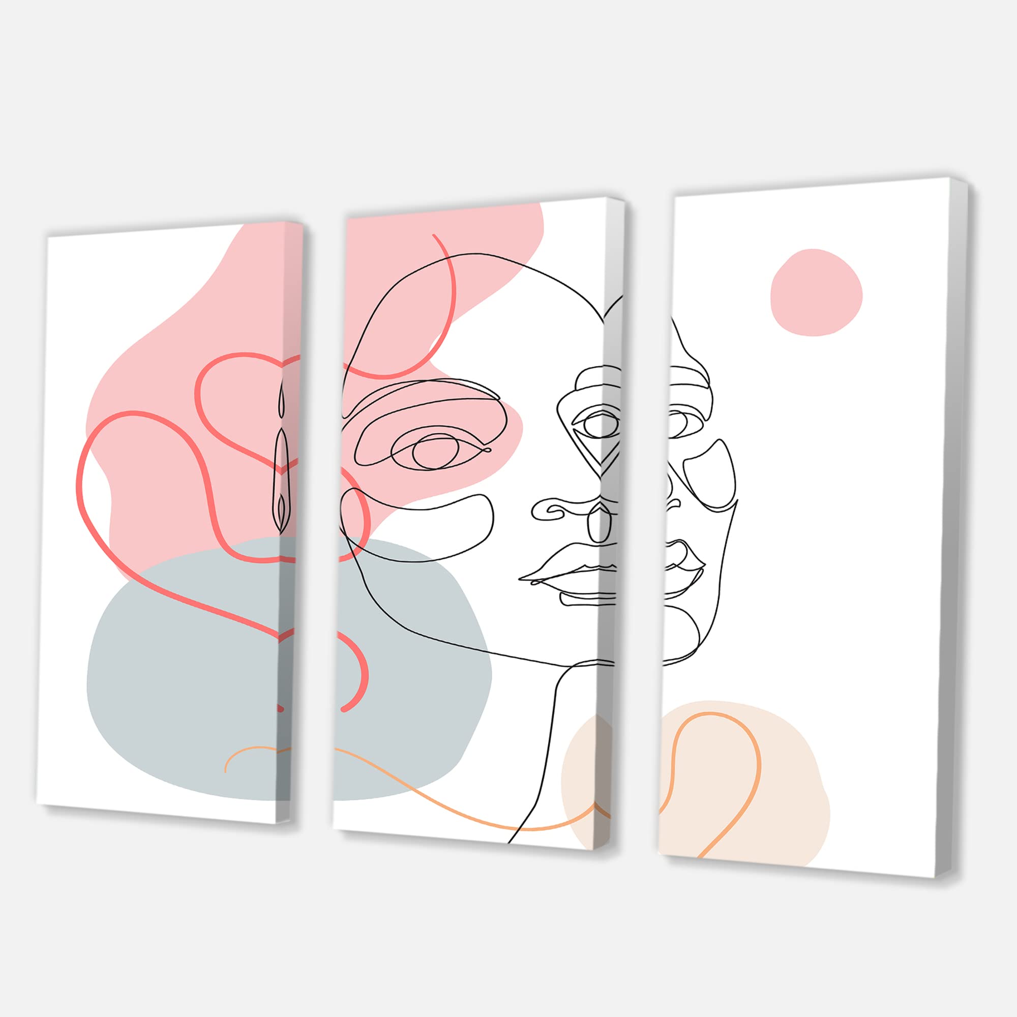DesignQ Minimalist One Line Drawing of Young Woman - Pastel Tones Modern Canvas Wall Art for Living Room, Bedroom & Office Decor