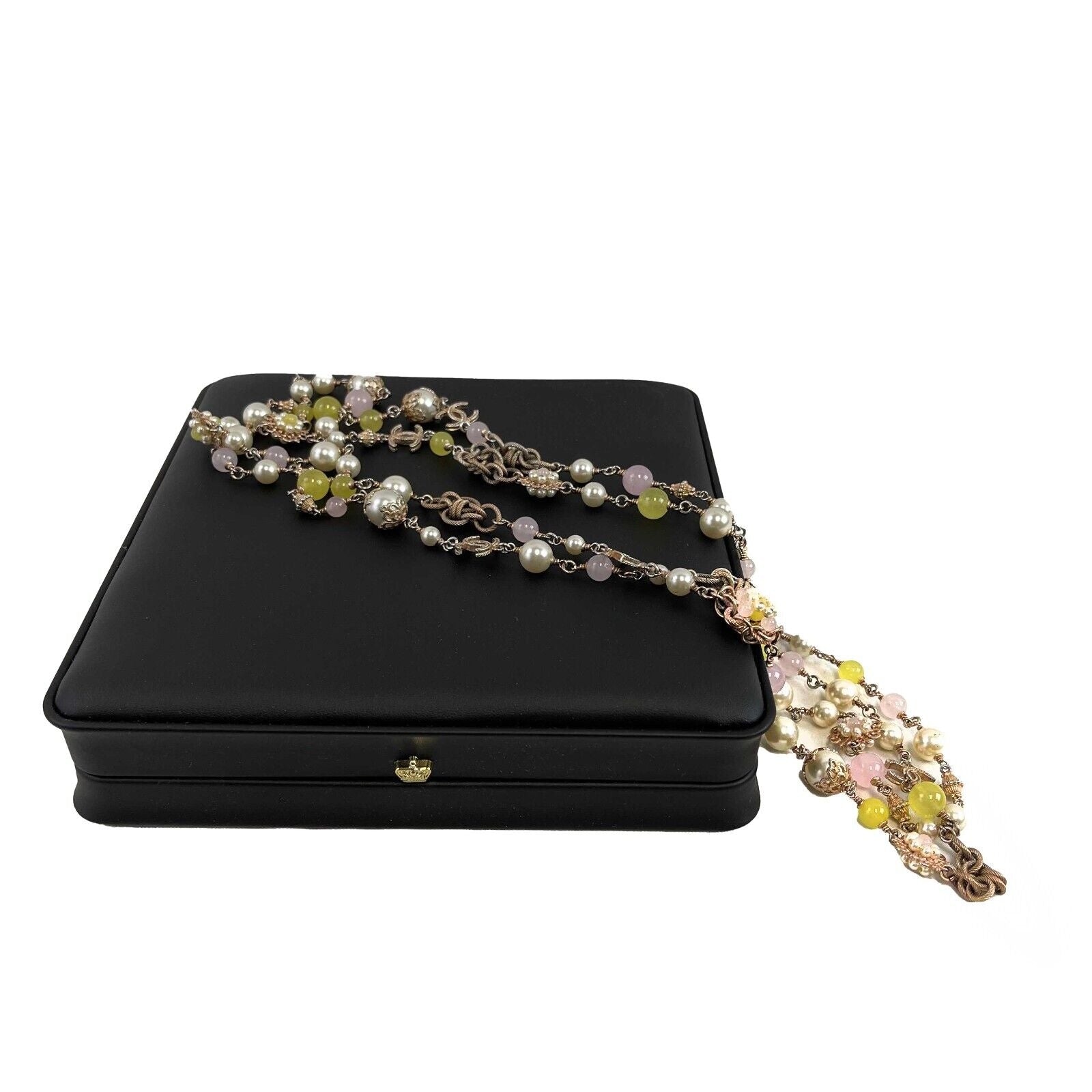 Chanel 2016 Pearl CC Logo Long Necklace with Clear Beads - Elegant Yellow Fashion Jewelry for Women, Perfect for Parties, Weddings and Special Occasions