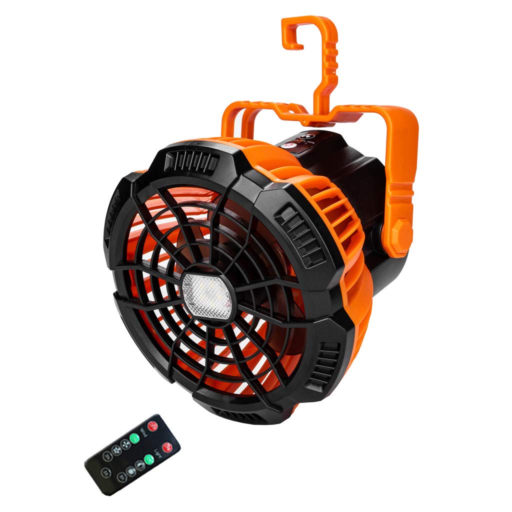 Portable Camping Fan with LED Light - 5200mAh Battery Operated USB Desk Fan, 3 Speed Settings & Remote Control - Perfect for Outdoor Camping Tents, Travel, Home Office & Bedroom Use