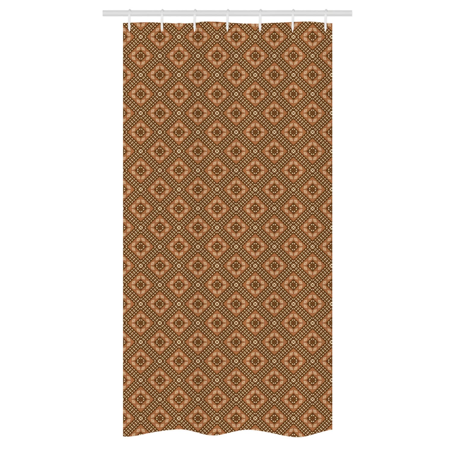Ambesonne Kente Pattern Shower Curtain Set - 36x72 Inch Traditional African Motifs in Brown Shades, Waterproof Bathroom Decor with Hooks - Perfect for Boho, Tribal, or Cultural Themed Bathrooms
