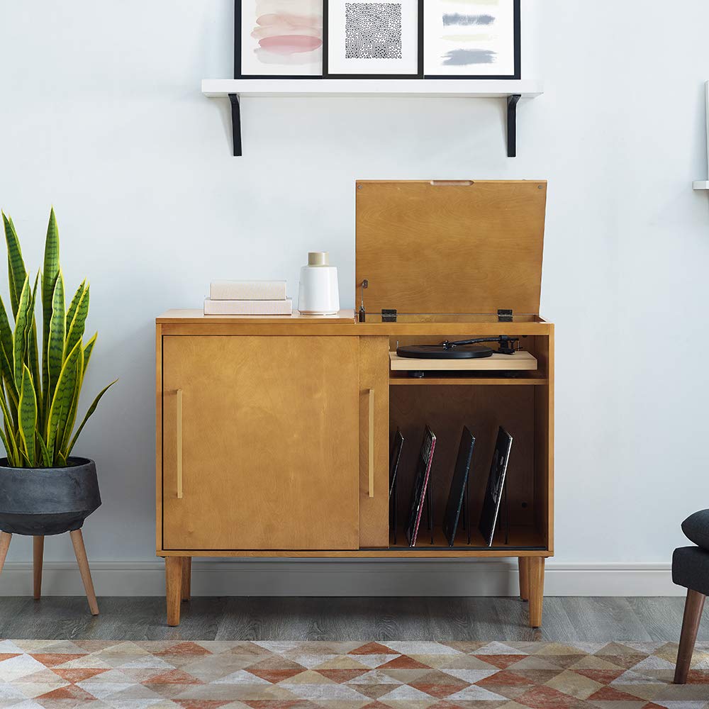 Crosley Everett Media Console & Vinyl Record Player Stand with Storage - Perfect for Living Room, Home Theater & Vinyl Record Collection - Acorn Finish