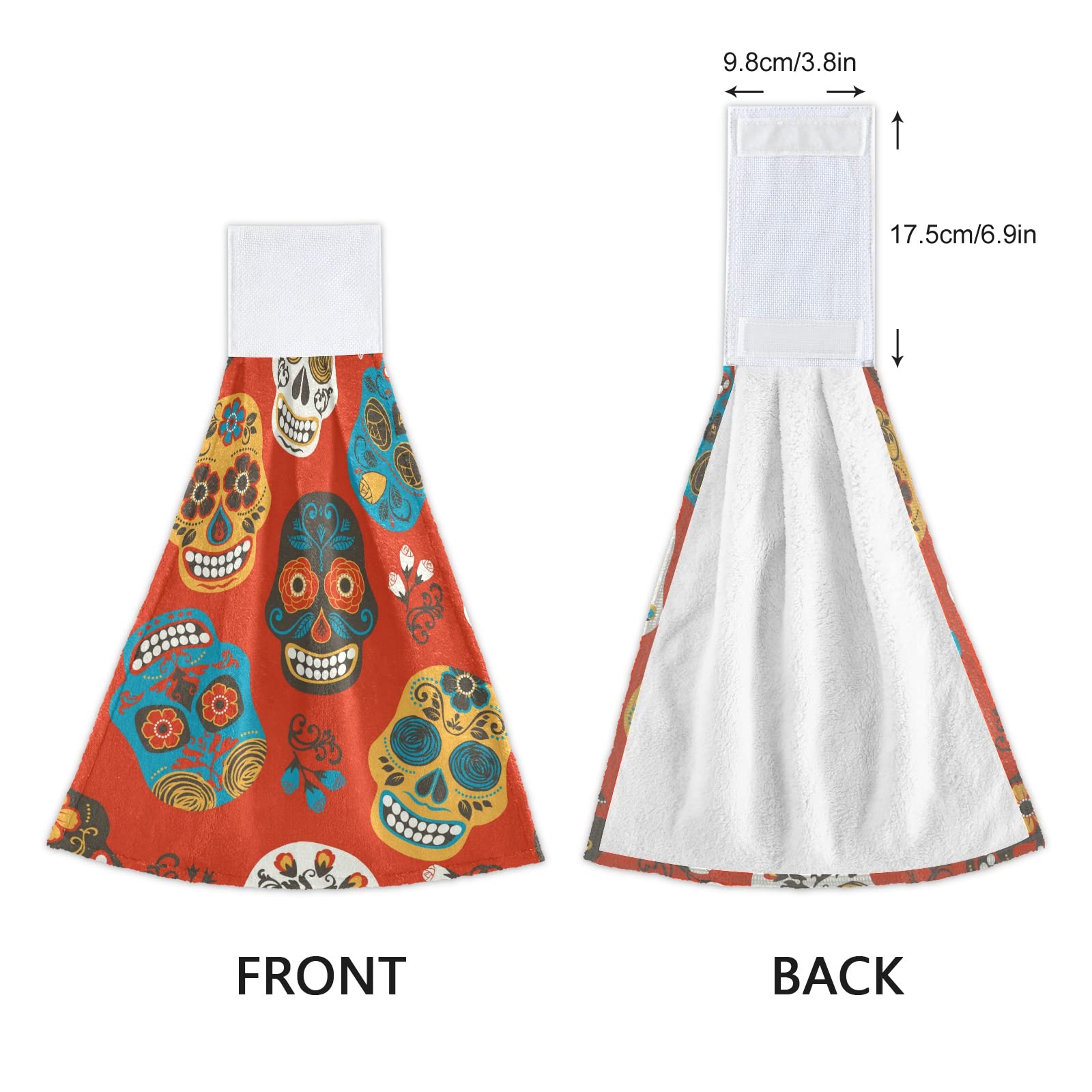 ALAZA Day of The Dead Skull Kitchen Towels - 2 Pack Absorbent Dish & Tea Towels with Hanging Loop - Día De Los Muertos Themed Decor for Halloween, Mexican Fiesta & Home Kitchen Use