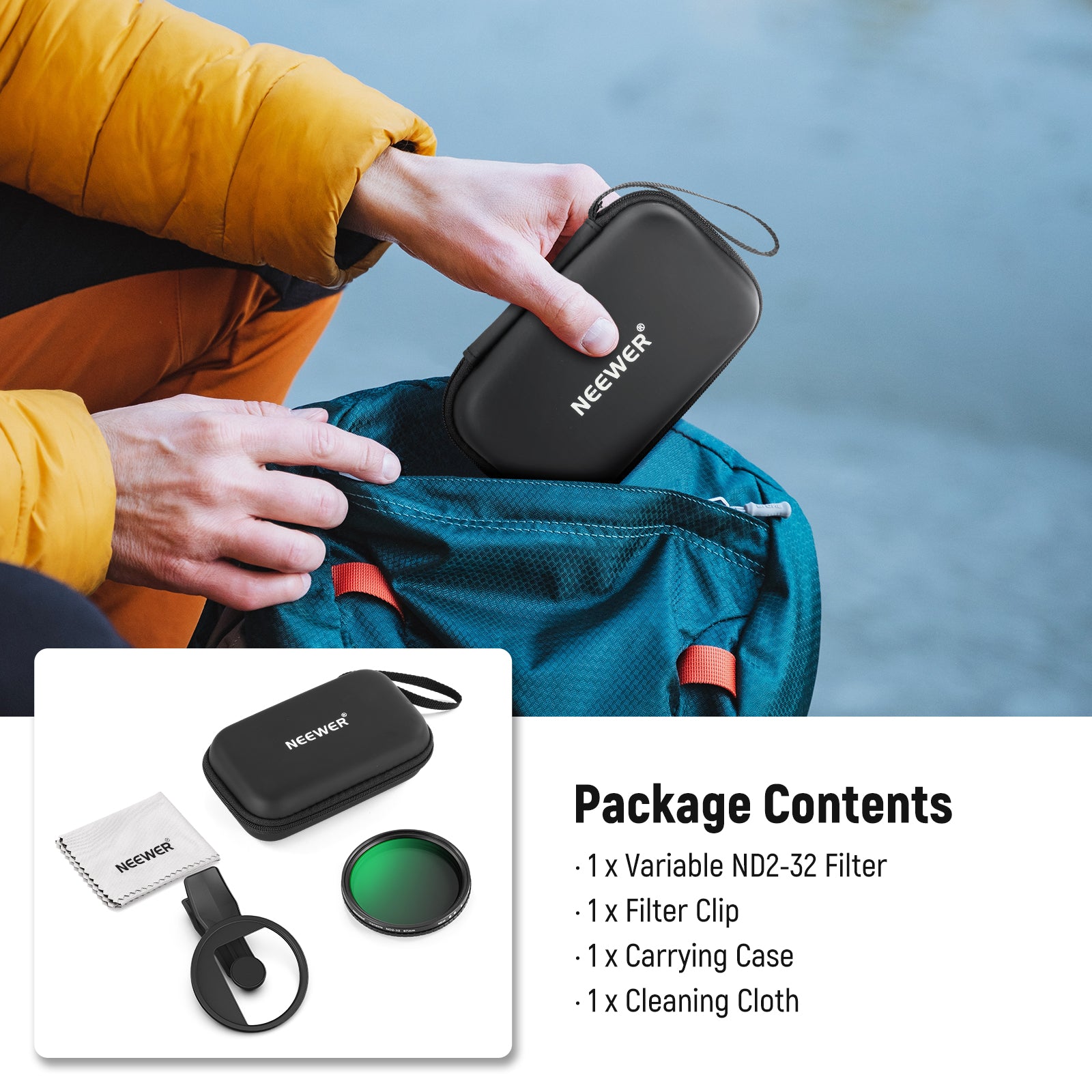 NEEWER FL B21/FL B25 67mm Variable ND2-ND32 Filter with Clip for Smartphone - Perfect for Vlogging, Photography & Cinematic Video Shooting