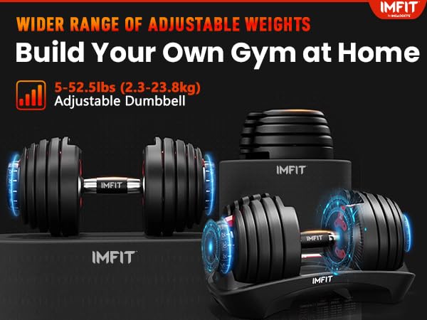 IMFit Adjustable Dumbbells 5-52.5lbs Set of 2 with Free Hand Grip - 15 Weight Settings, Space-Saving Design for Home Gym - Perfect for Strength Training, HIIT Workouts & Full-Body Exercises