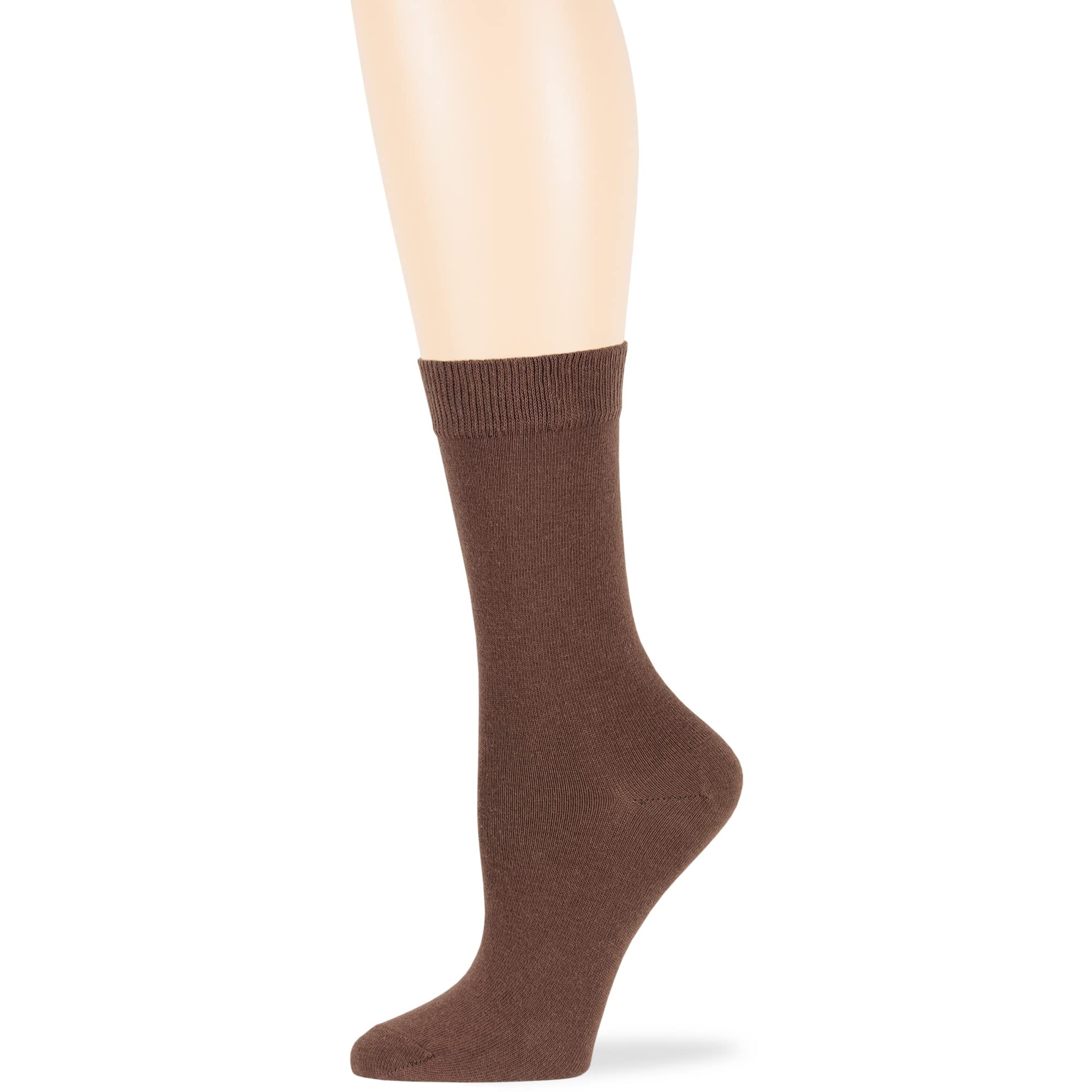 7BigStars Women's Cotton Dress Socks 4-Pack (Size L/M) - Soft Crew Calf Socks in Black, Brown, Blue, Grey, Beige, Khaki & Olive Green - Perfect for Work, Office & Everyday Wear