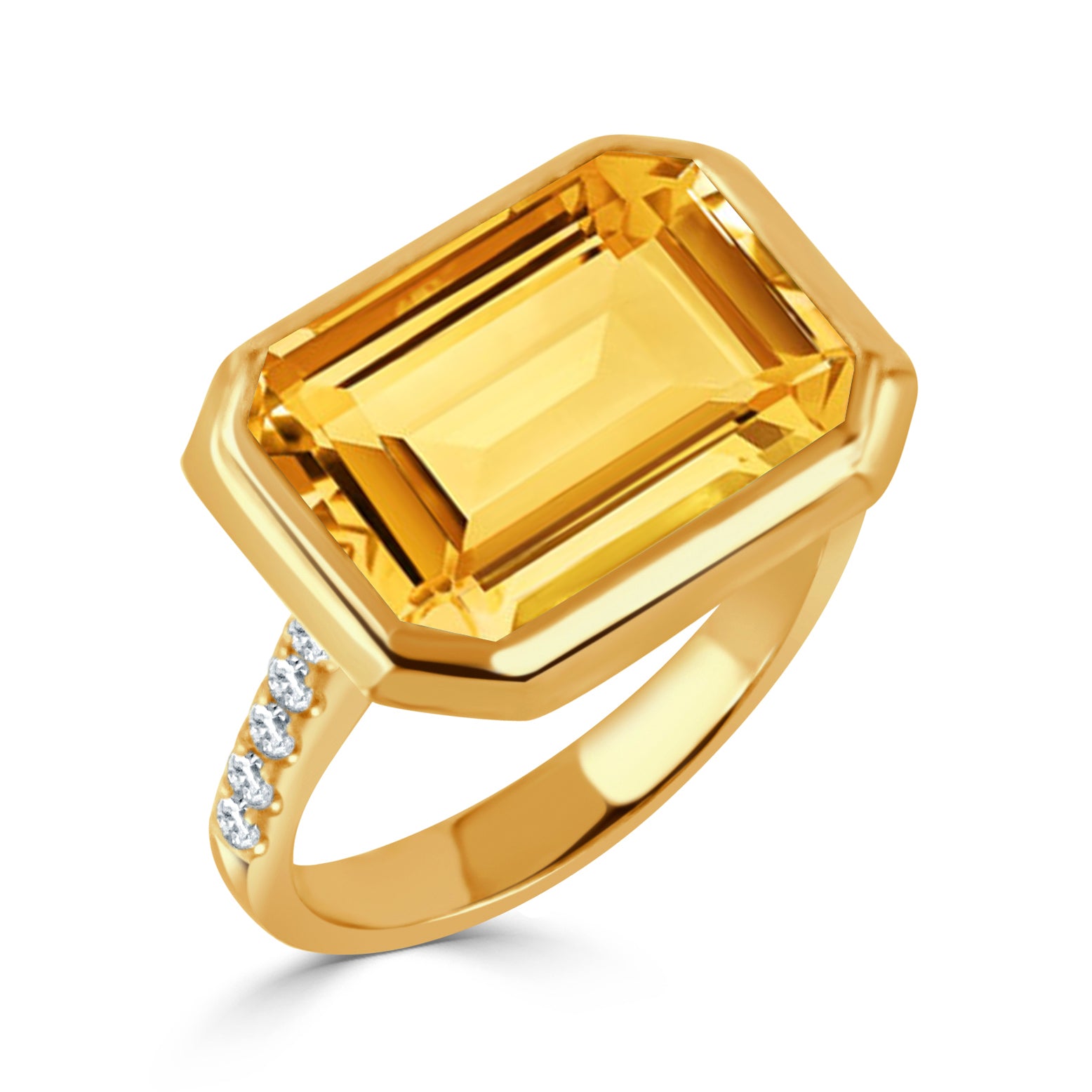 Emerald Cut Citrine & Pavé Diamond 18K Gold Ring for Women - Elegant Wedding, Engagement, Anniversary Jewelry Gift - Perfect for Special Occasions & Everyday Luxury
