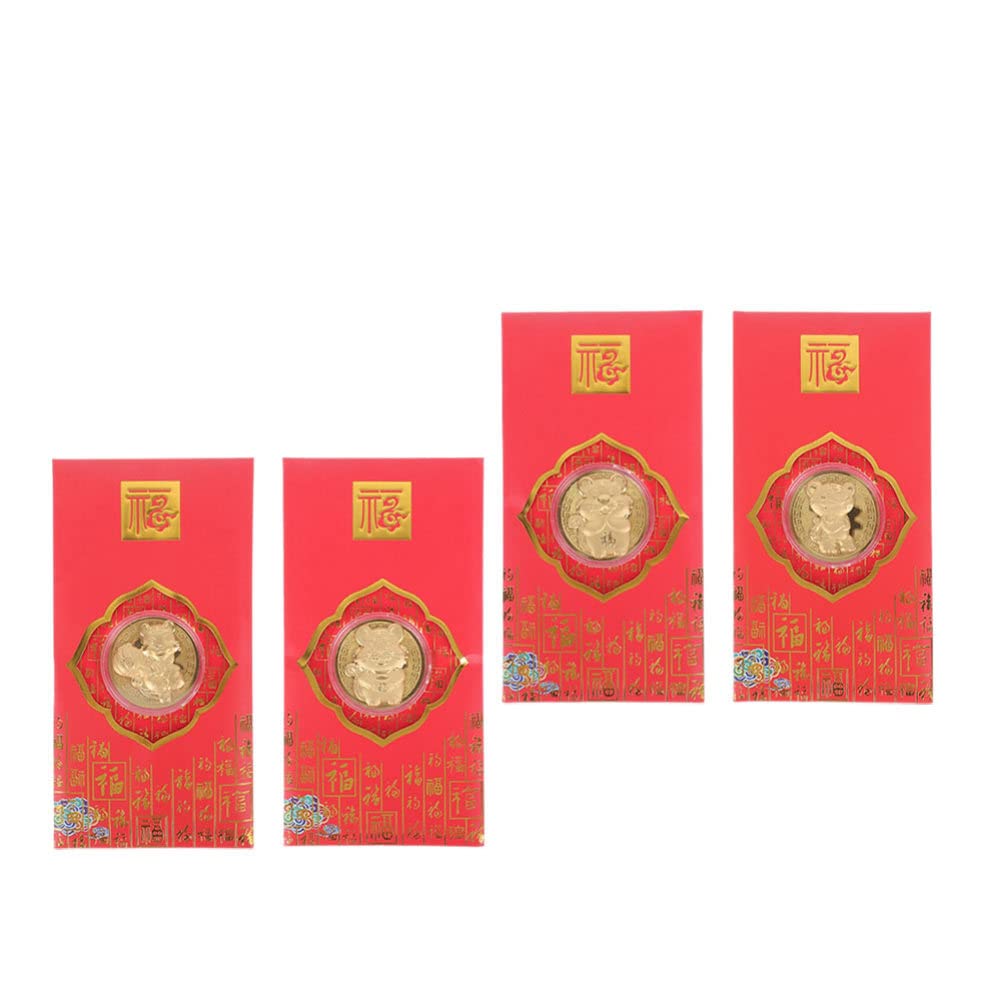2024 Chinese New Year Red Envelopes - 4 Pack Lunar Zodiac Tiger Money Pockets (Hong Bao) for Good Luck & Blessings | Perfect for Lunar New Year Gifts, Birthday Celebrations and Wedding Favors
